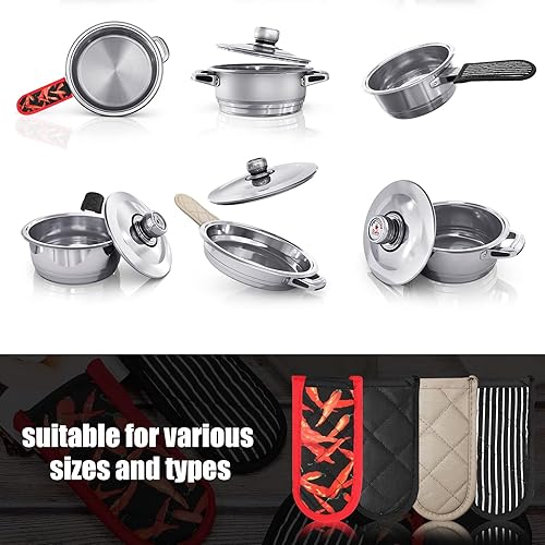 Miniatura 5 de 8 fundas para mango de cacerola, resistente al calor, agarre antideslizante, soporte para olla, lavable a máquina, funda de mango de hierro fundido,