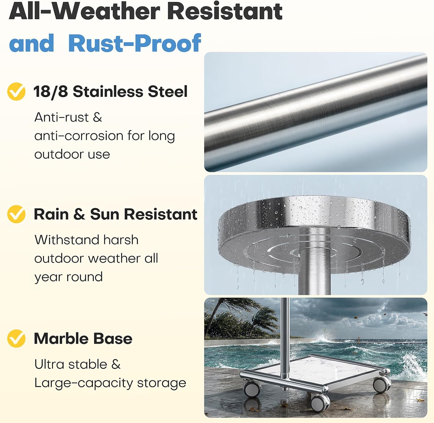 18/8 Stainless Steel Pool Towel Rack Outdoor with Locking Wheels
