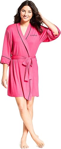 bebe Bata corta para mujer, bata de baño de rayón elástico suave, bata corta estilo kimono