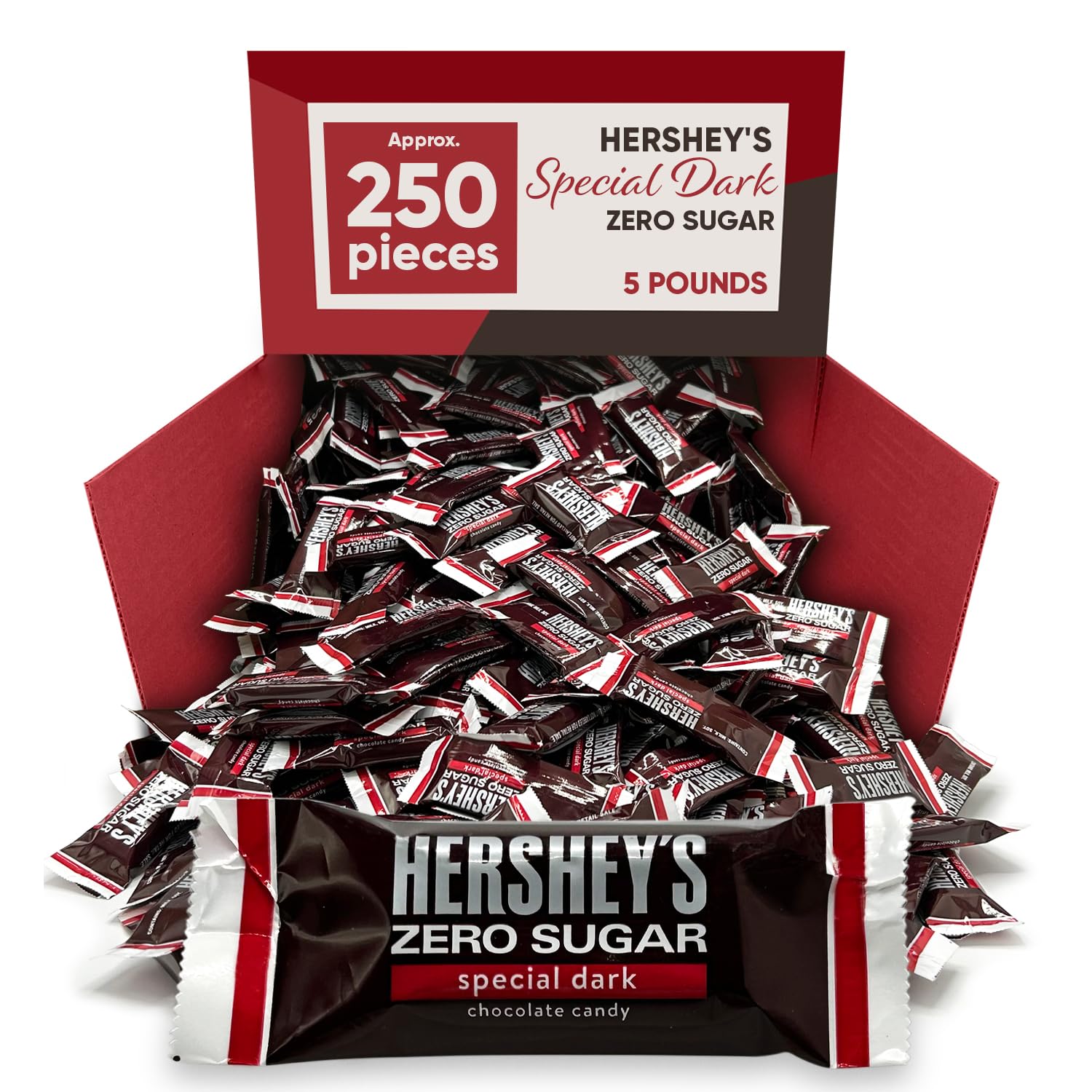 Hershys Special Dark Zero Sugar Miniatures 5 Pounds Approx 250 Chocolate Candy Bar - Bulk Candy Individually Wrapped Dark Chocolate Bars Sugar Free Candy For Party and Gifting