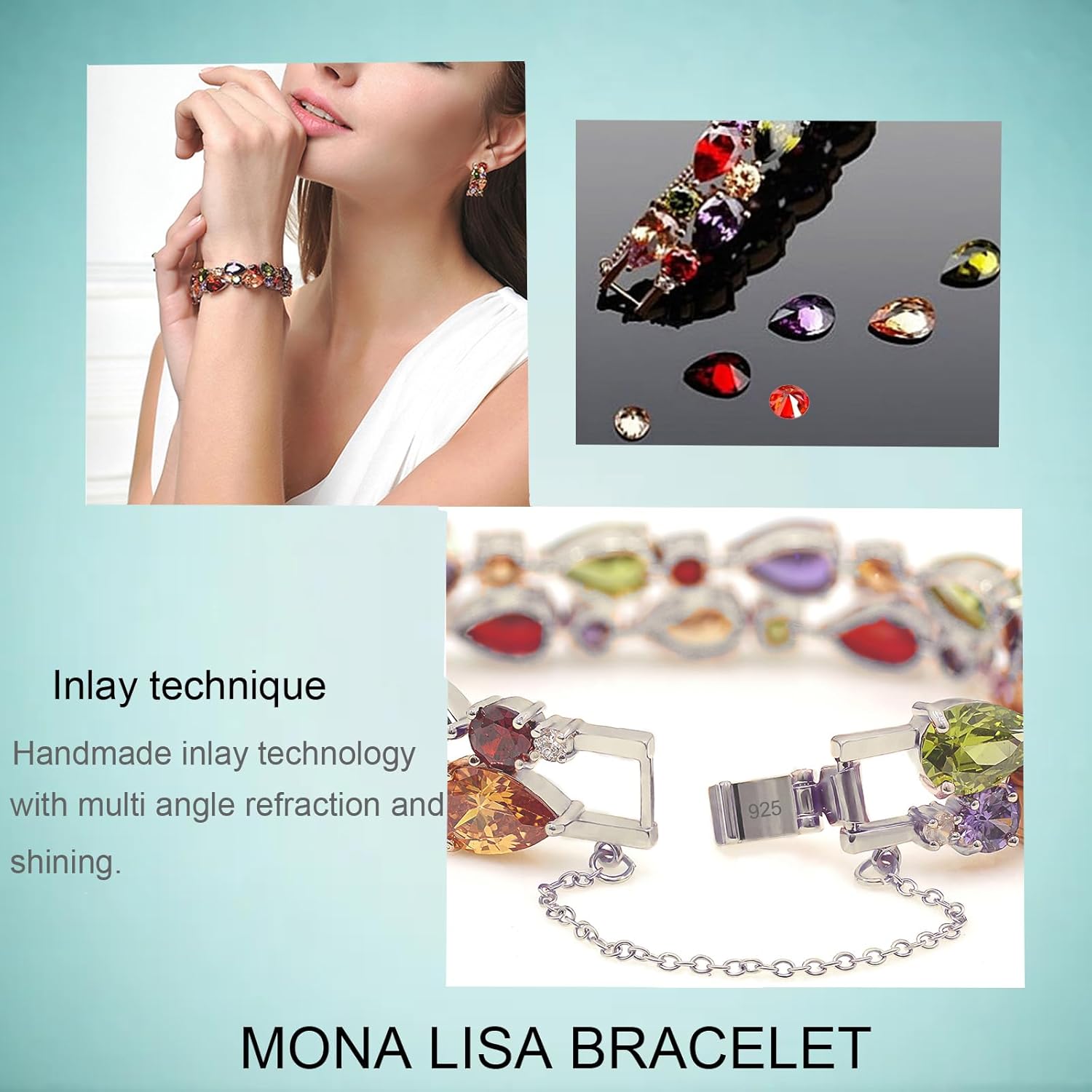 Women Bracelet Gemstone Peridot Amethyst Garnet Morganite Links Bracelets Bridal Jewelry (Bracelet 7 Inch) - Image 4