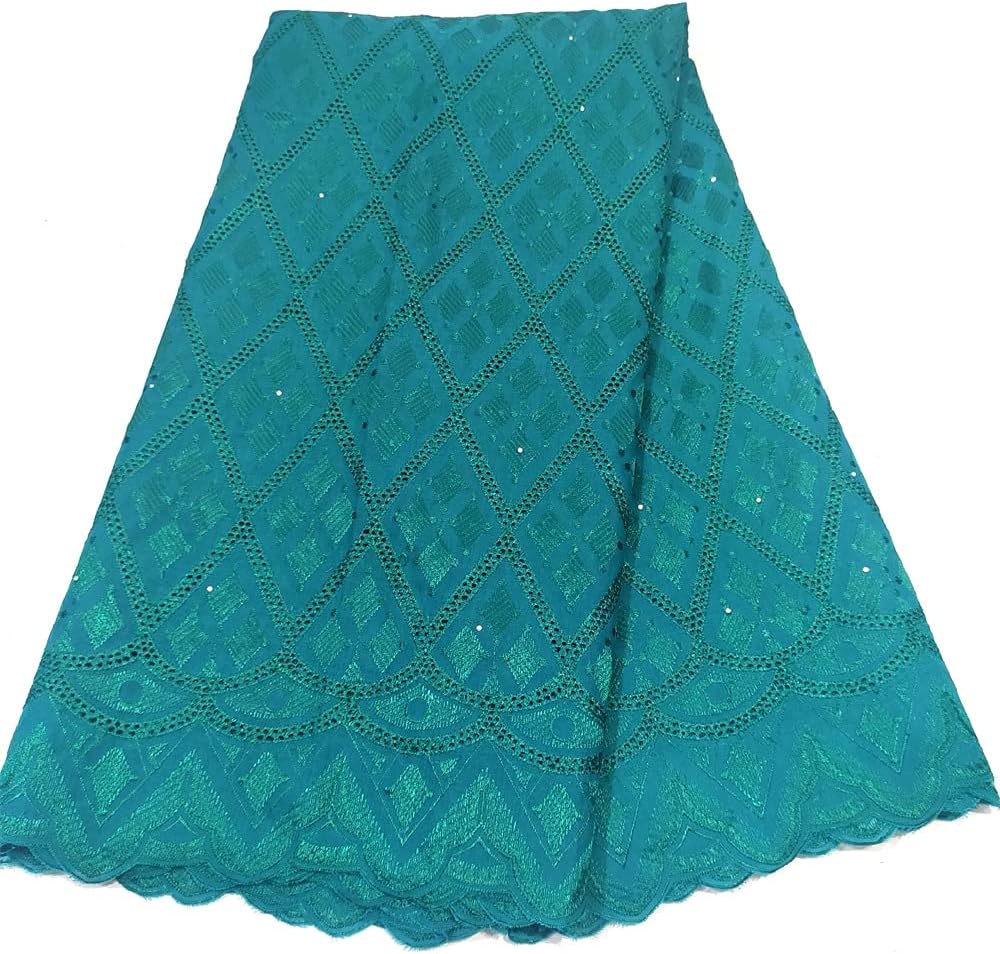 LadyQ 5 Yards Embroidery Cotton Lace Fabric African Swiss Voile Lace Fabric White Nigerian Sewing Clothes 2022 953LD (White)