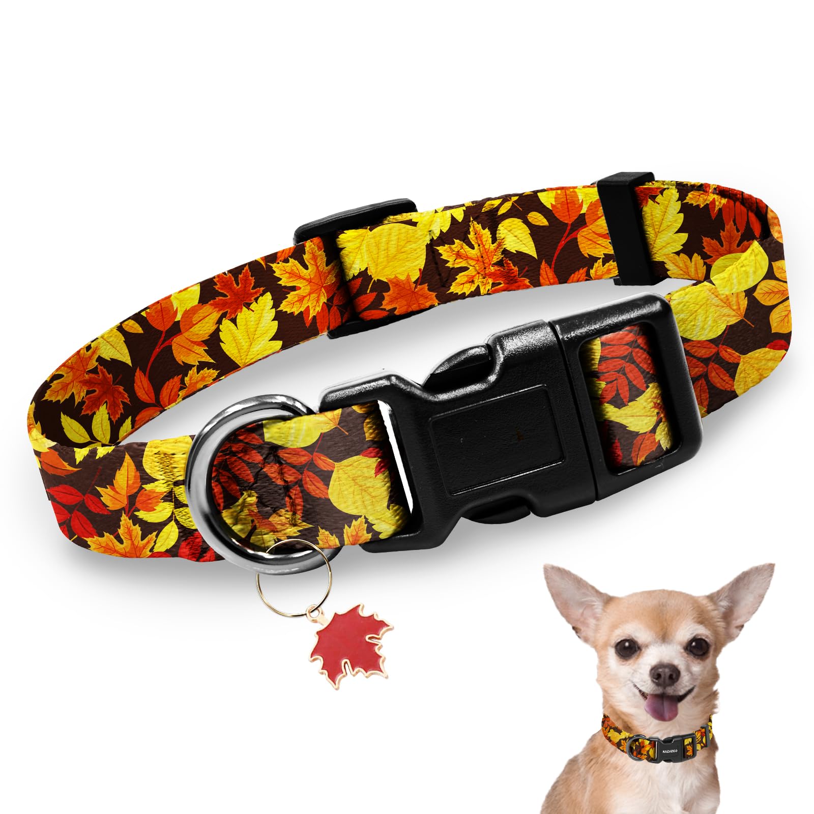 Kazazoo Dog Collar Cute and Soft Nylon Puppy Collar for Boy and Girl Dogs, Adjustable Dog Collars for Extra Small Dogs, Maple Leaf-XS