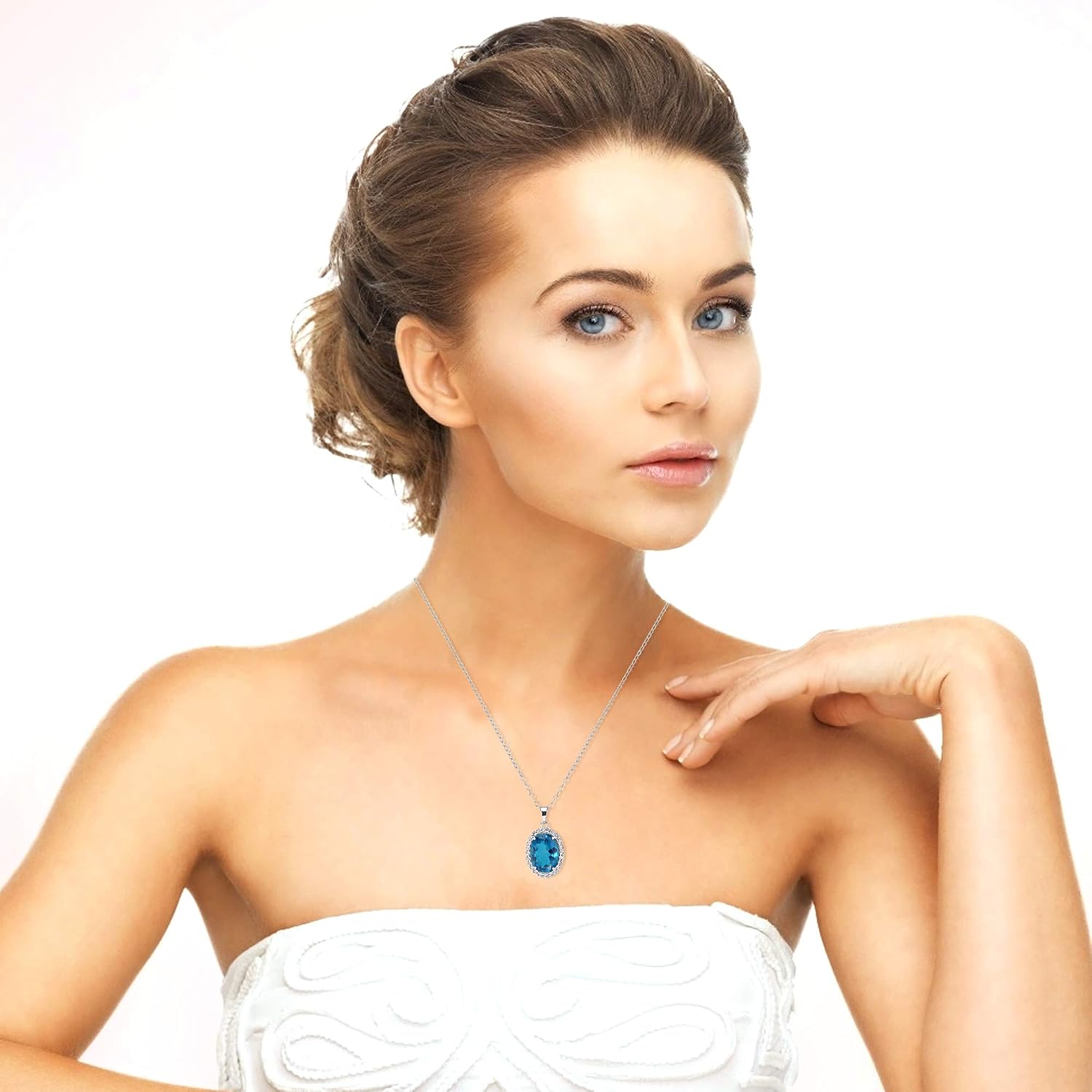 Bold Oval Paraiba Quartz with White Topaz Halo Pendant Necklace in 925 Sterling Silver (8.78 Ct) 18" Chain