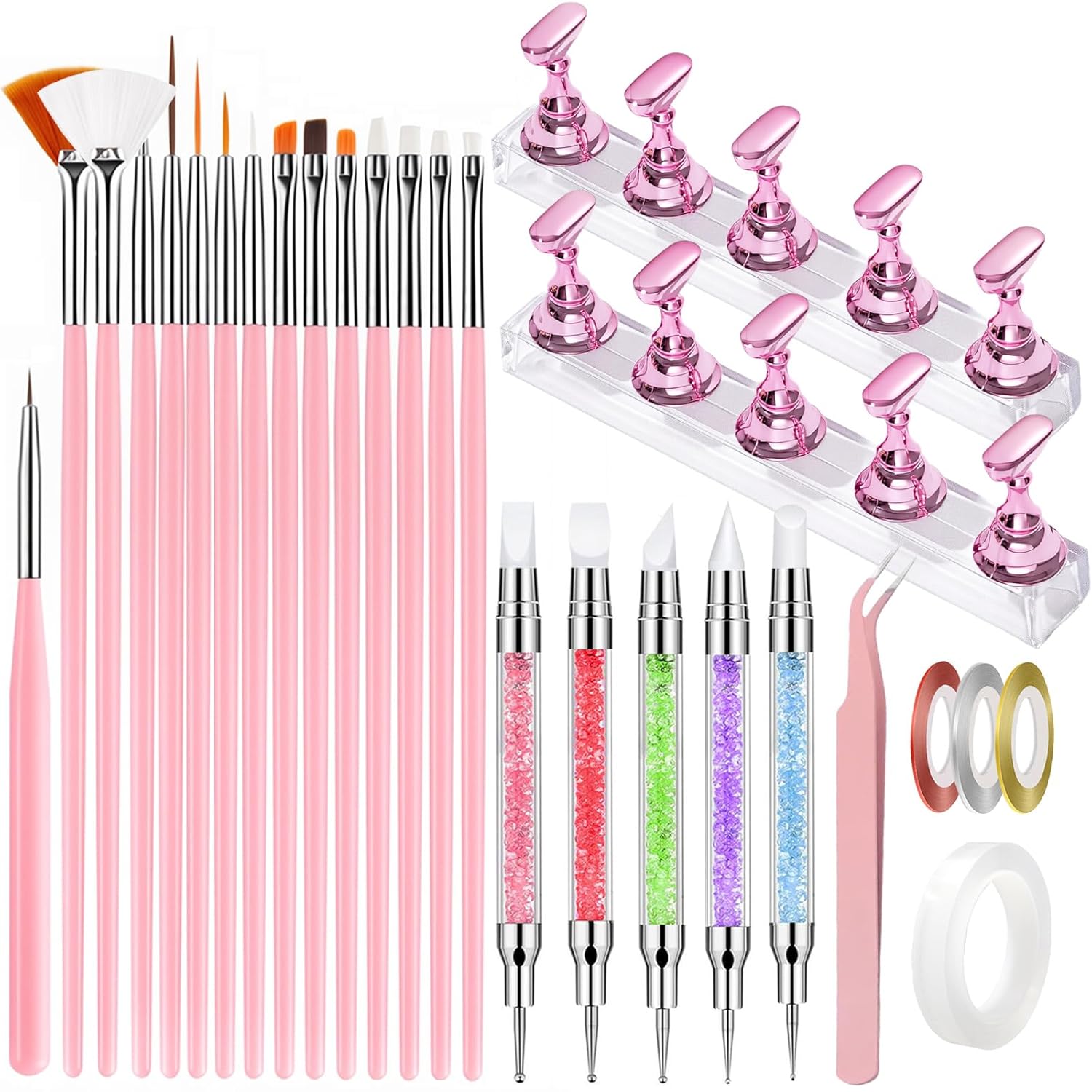 Nail Art Tools Set Nail Stand Nail Art Brushes Nail Dotting Tool and Sculpture Pen Nail Holder for