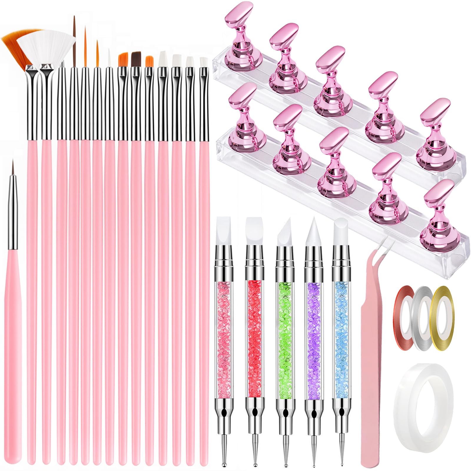 Nail Art Tools Set Nail Stand Nail Art Brushes Nail Dotting Tool and Sculpture Pen Nail Holder for