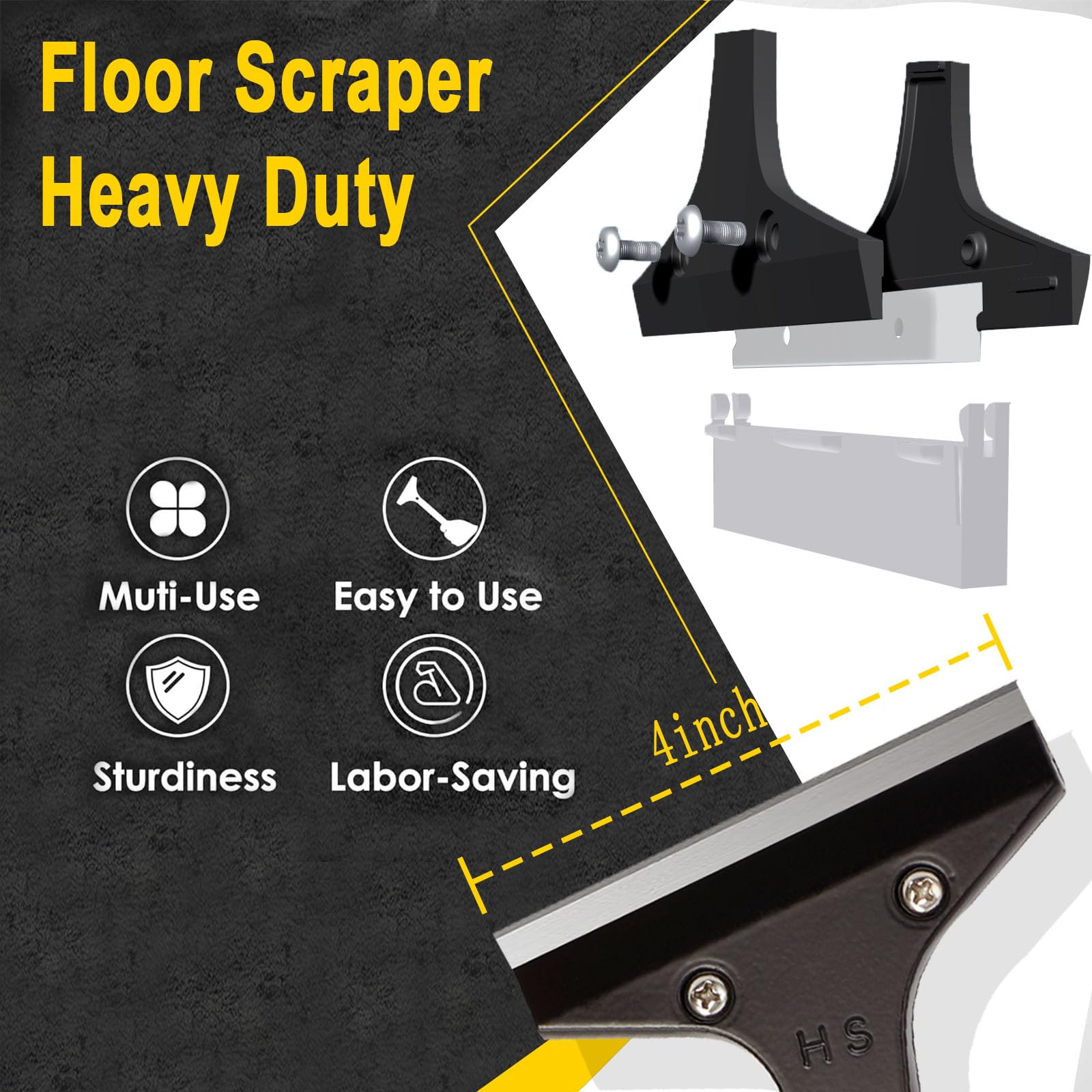 Rascador de suelo de mango largo, herramienta raspadora de suelo de metal de 4 pulgadas con 10 cuchillas de metal extra, raspador de pintura de mango largo, ideal para limpiar estufas, ventanas,