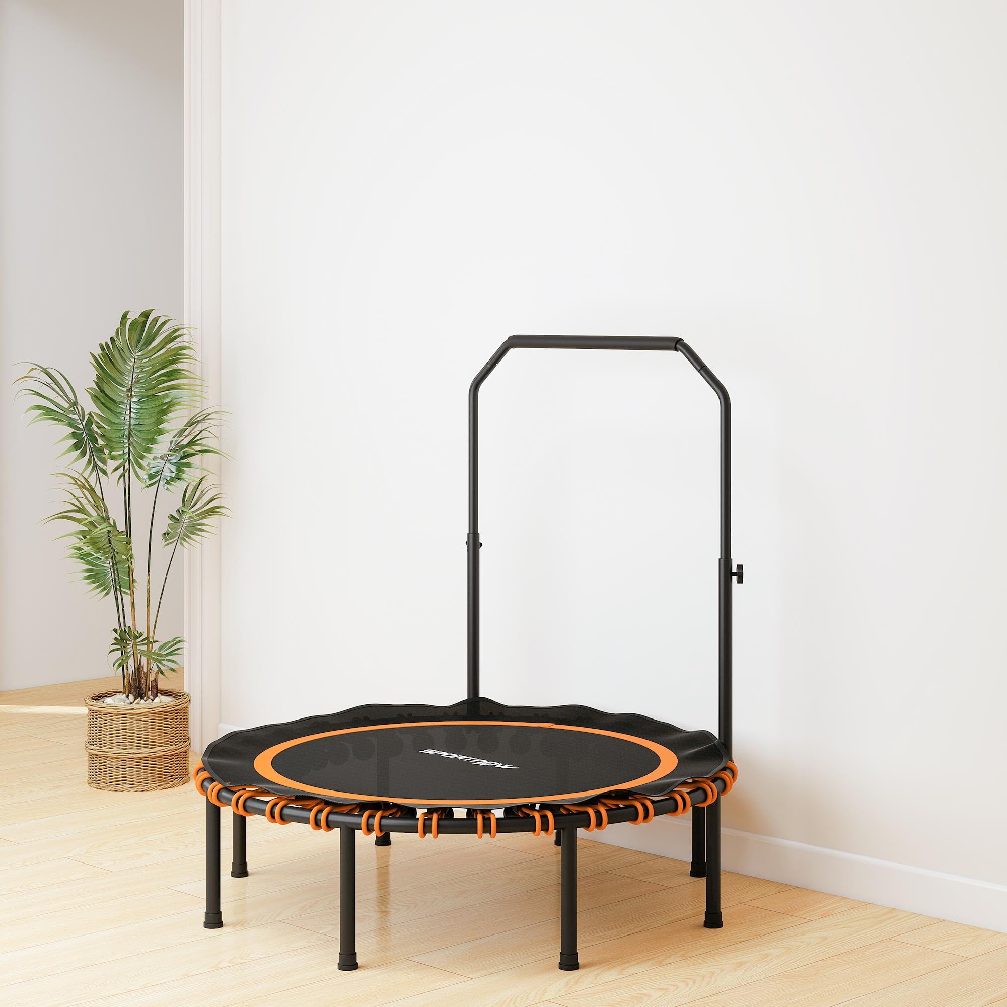 SPORTNOW Fitness Trampolin Ø114/122 cm klappbar Mini Trampoline mit 5 verstellbaren Handgriffstufen, leise Gummiseil, Trampolin für Erwachsene Trampoline für Indoor Outdoor Jumping