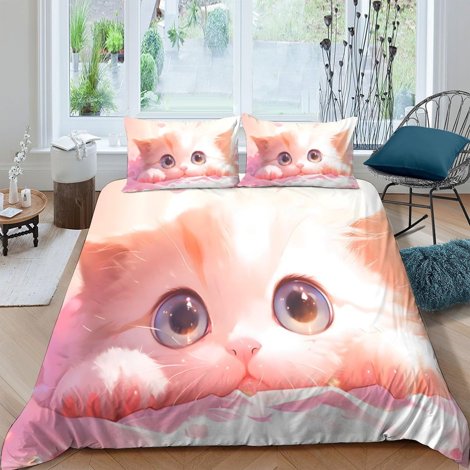 Housse de couette chat mignon IOFEER en microfibre premium King 220x240 parure de lit 3D