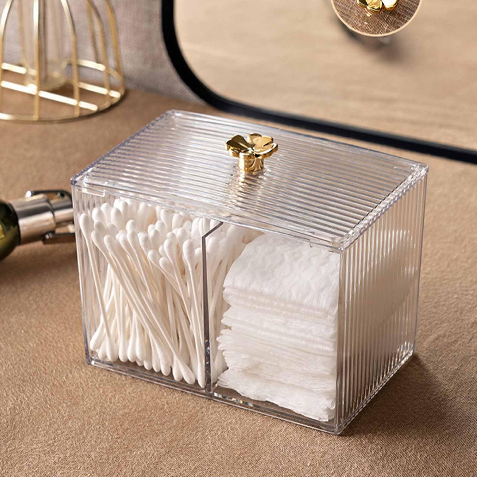 Qtip Holder Dispenser,2 Grid Q Tips Holder Cotton Pads Holder with Lid Cotton Balls Swab Holder Container Makeup Jewelry Organizer Portable Desk Storage Box