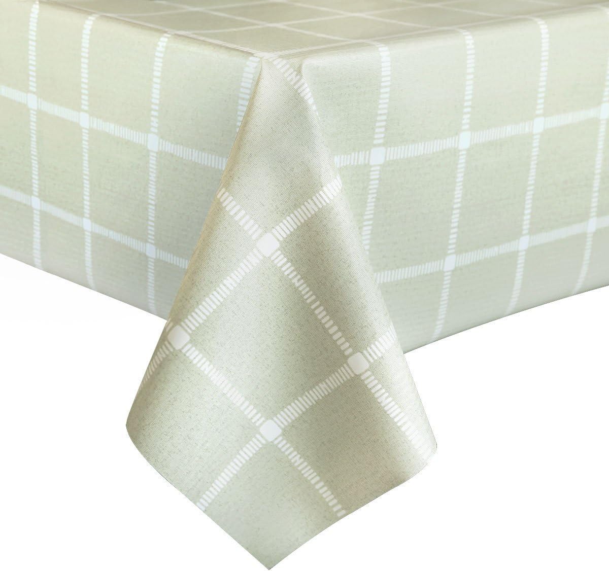 LEEVAN Heavy Weight Vinyl Rectangle Table Cover Wipe Clean PVC Tablecloth Oil-proof/Waterproof Stain-resistant-54 x 84 Inch(Matcha Plaid)
