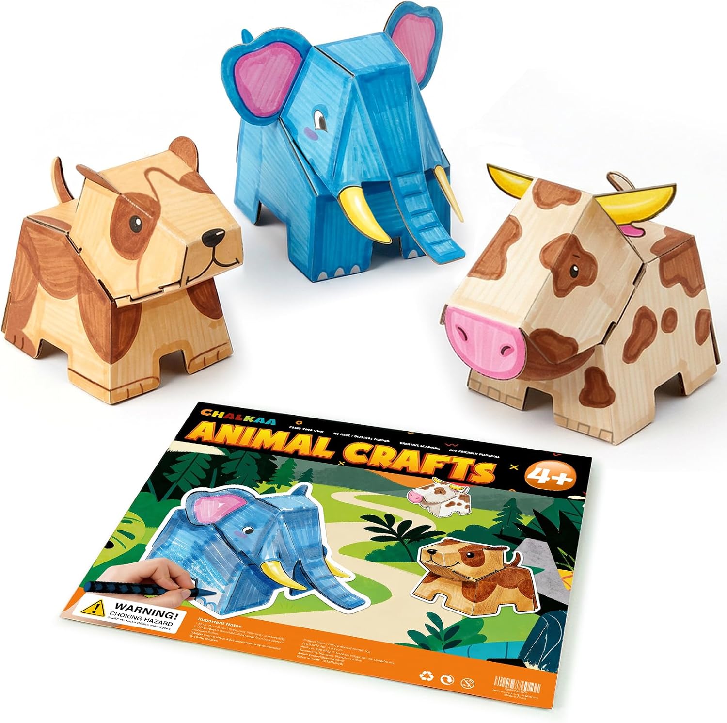Cardboard Animal Toys, 3D Coloring Puzzle Crafts for Kids Ages 4-8, No Glue