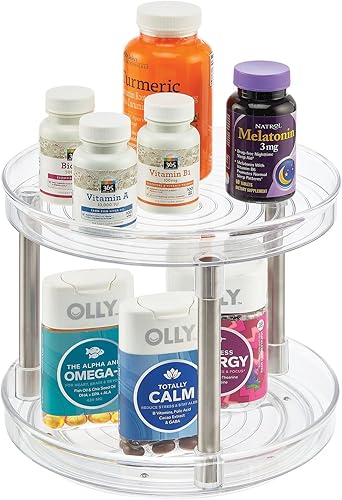 Miniatura 5 de mDesign Torre de almacenamiento giratoria Lazy Susan de 2 niveles, organizador giratorio para gabinete de baño, mostrador de tocador, fregadero,