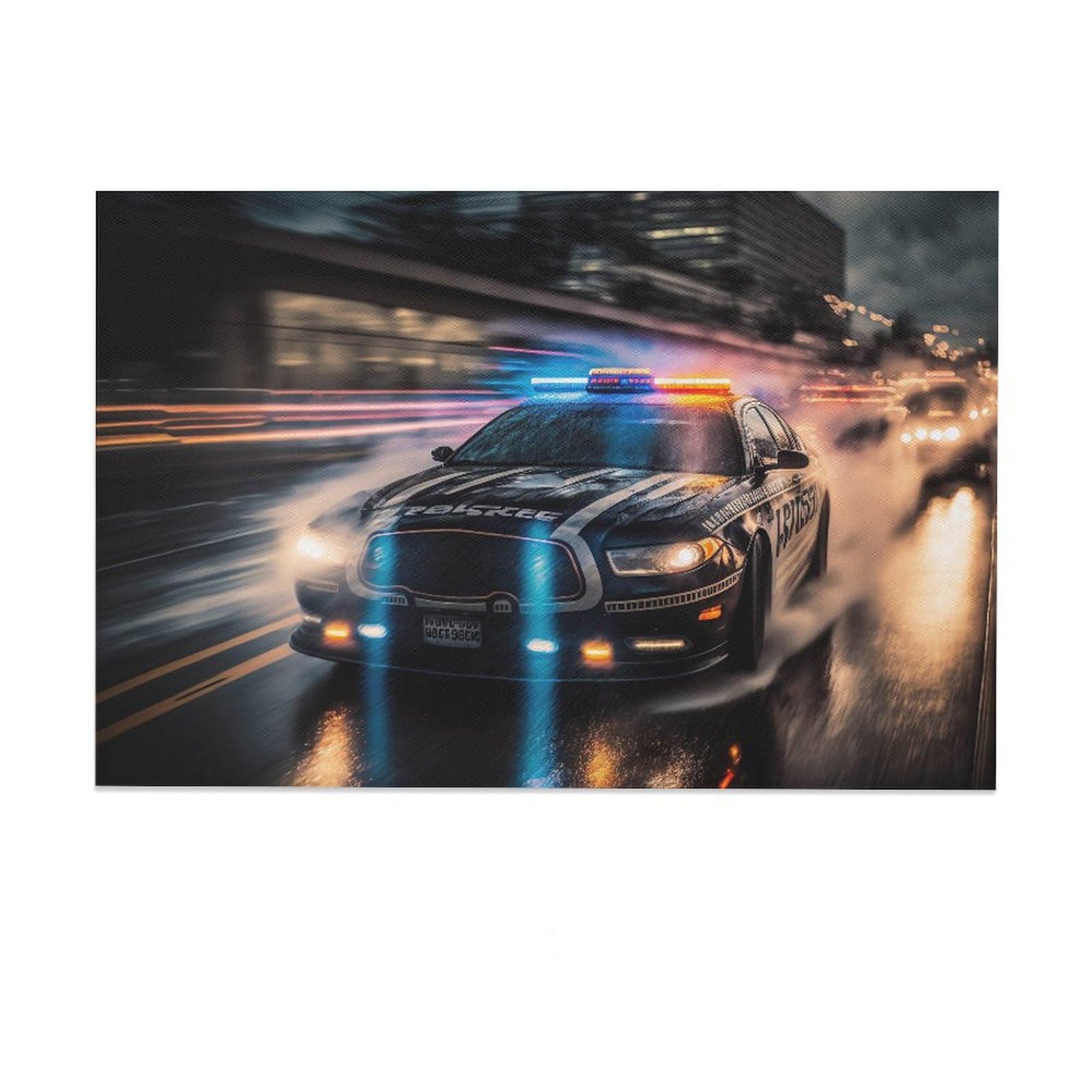 Rainy Street Truck Police Car Room Aesthetics Posters Canvas Posters Bedroom Decoration Sports Office Decoration Gifts Wall Art Decoration Printing Posters 08x12inch(20x30cm)