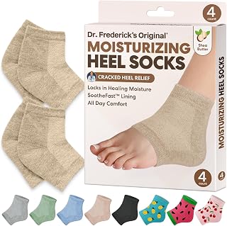 Dr. Frederick's Original Moisturizing Heel Socks for Dry Cracked Heels Treatment - Infused with Shea Butter, Green Tea Oil and Vitamin E - 2 Pairs - Stocking Stuffers for Adults - Beige Shea