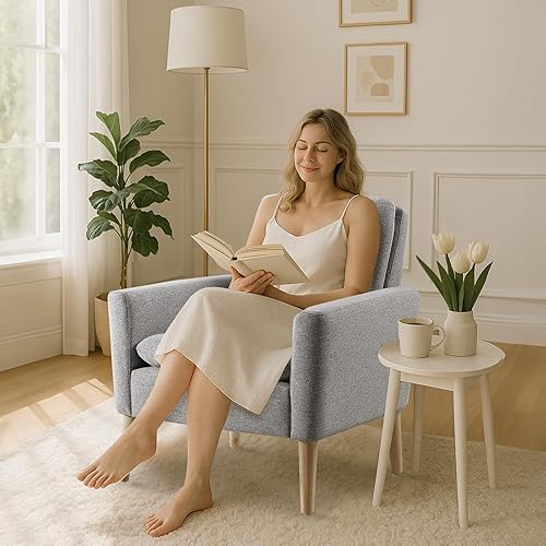 Miniatura 7 de Lohoms Silla decorativa moderna de mediados de siglo, tapizada de tela, cómoda silla de lectura para dormitorio, sala de estar, asiento de sofá