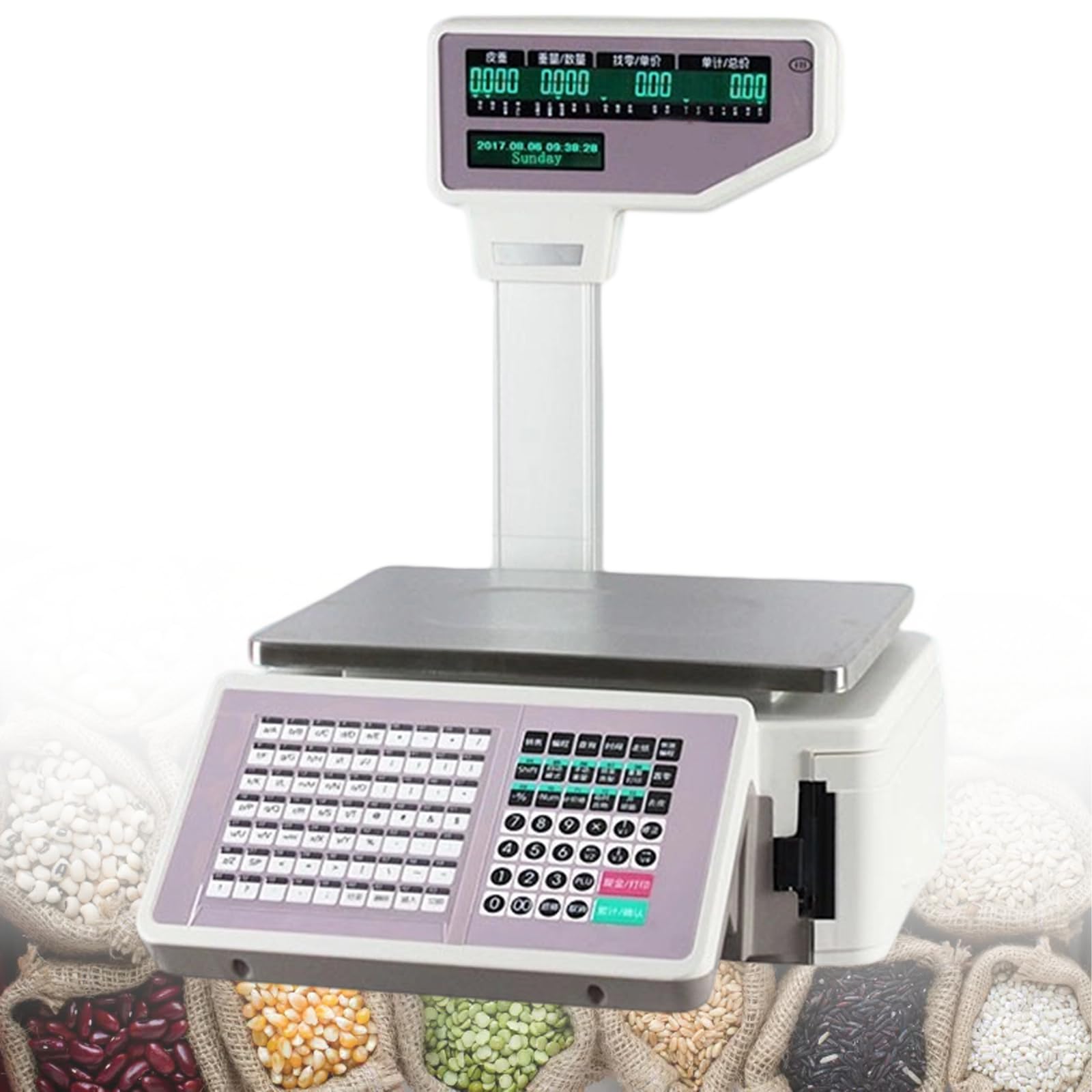 Xjymposium Digital Barcode Commercial Scale, Cash Register Scale W Thermal Label Printer, Barcode Printing Scale For Supermarket, Fruit Store, Snack Bar, Double-Sided Display, 30kg