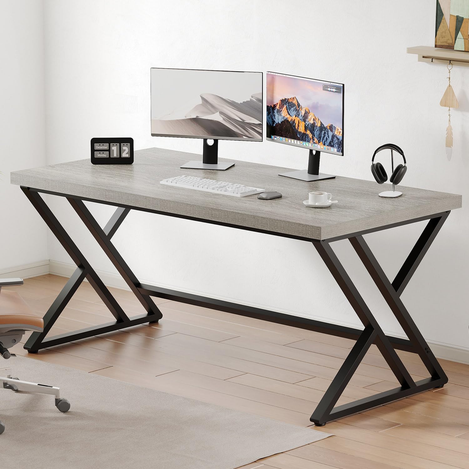 Bureau d'ordinateur chêne gris style industriel meuble informatique rustique LVB
