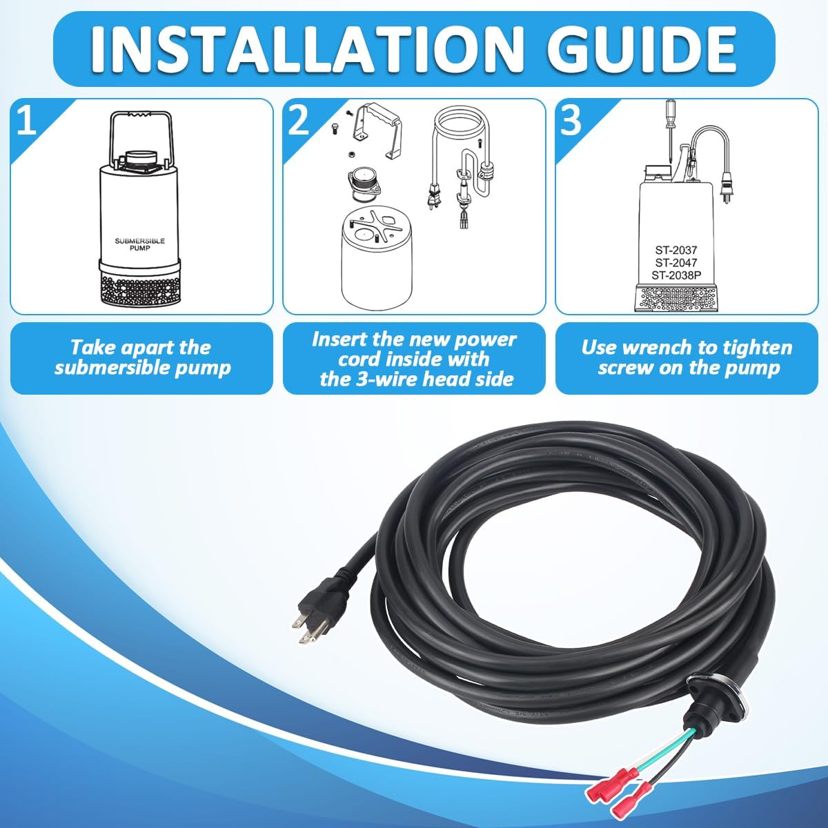 0201503UL120 Submersible Pump Power Cord 8M for Multiquip ST.1503A S500Ul Pumps Submersible Cord Gland