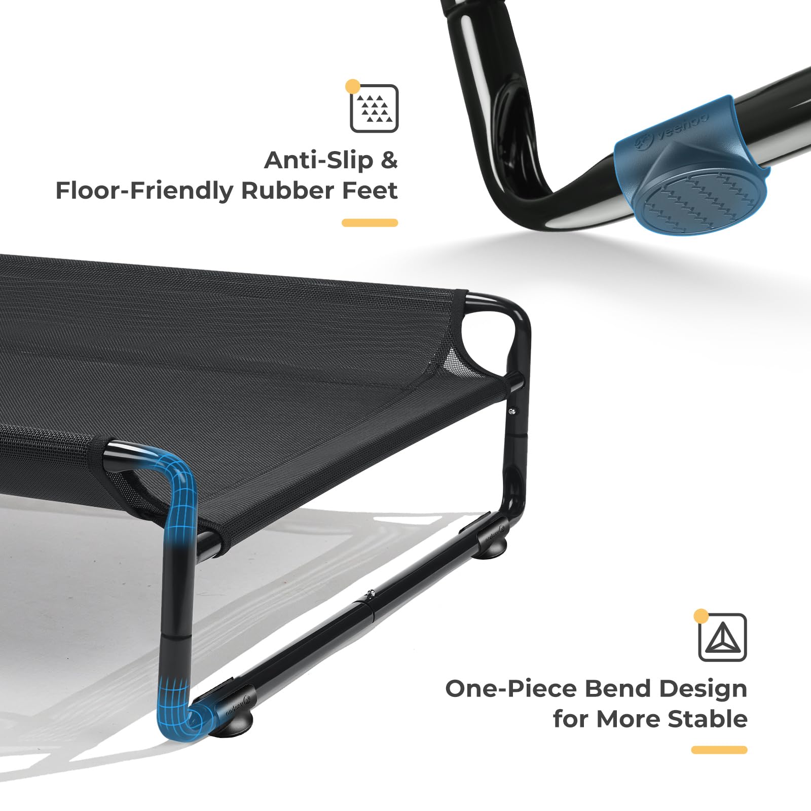 Veehoo Raised Dog Beds for Large Dogs, Washable Dog Cot with Headrest Sides, Outdoor Elevated Dog Bed with Non-Skid Feet, Breathable Mesh, Cooling Pet Hammock for Indoor or Camping, 42", Black - image 3