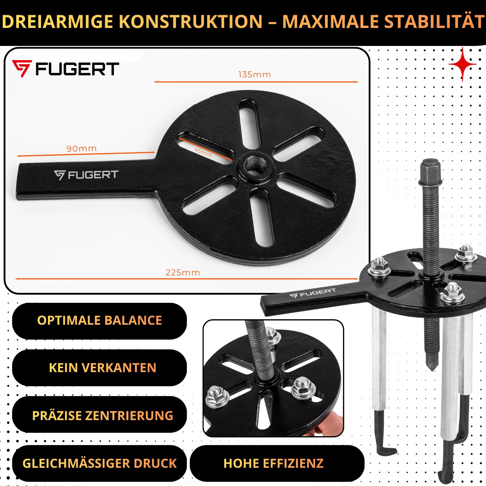 Lagerabzieher Set, Kugellager Abzieher & Innenlager Abzieher, stabiler 3-Arm Innenabzieher Werkzeug zum schonenden Entfernen festsitzender Lager, universal für Werkstatt, 45–105 mm, 21-tlg.