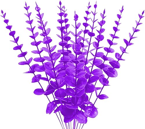 Miniatura 7 de ABAJI 12 tallos negros de eucalipto de plástico, 12 decoraciones falsas, hojas artificiales, hojas verdes, hojas de plantas, hogar, oficina, casa,