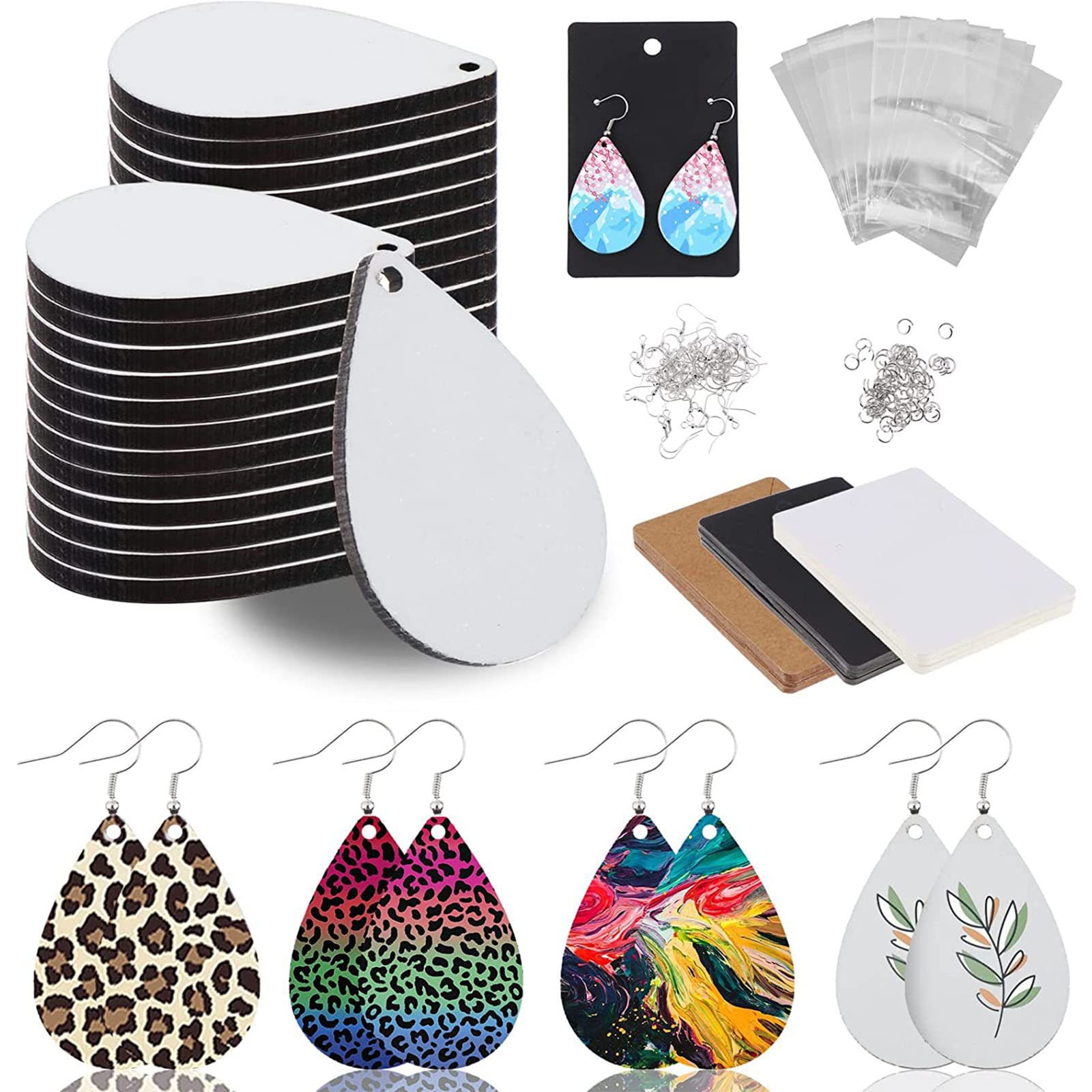 Wiffe 90x Sublimations Ohrring Rohling, Wärmeübertragungsdrahthaken, Ohrringe, unvollendete Tropfenform, Handwerk, unvollendeter Sublimations Ohrring Rohling, tropfenförmig, baumelnde Charms, lustig