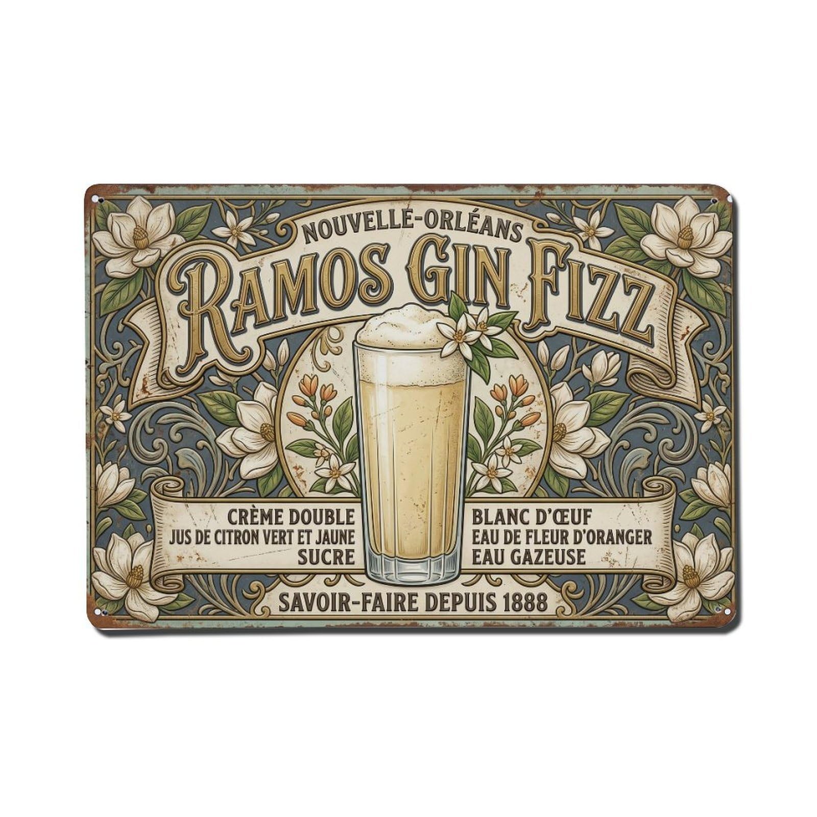 Ramos Gin Fizz Creative Variation Metal Tin Sign Plaque Wall Decor for Cafe, Club Bar, Office, Home Garden Metal Poster 8x12Inch
