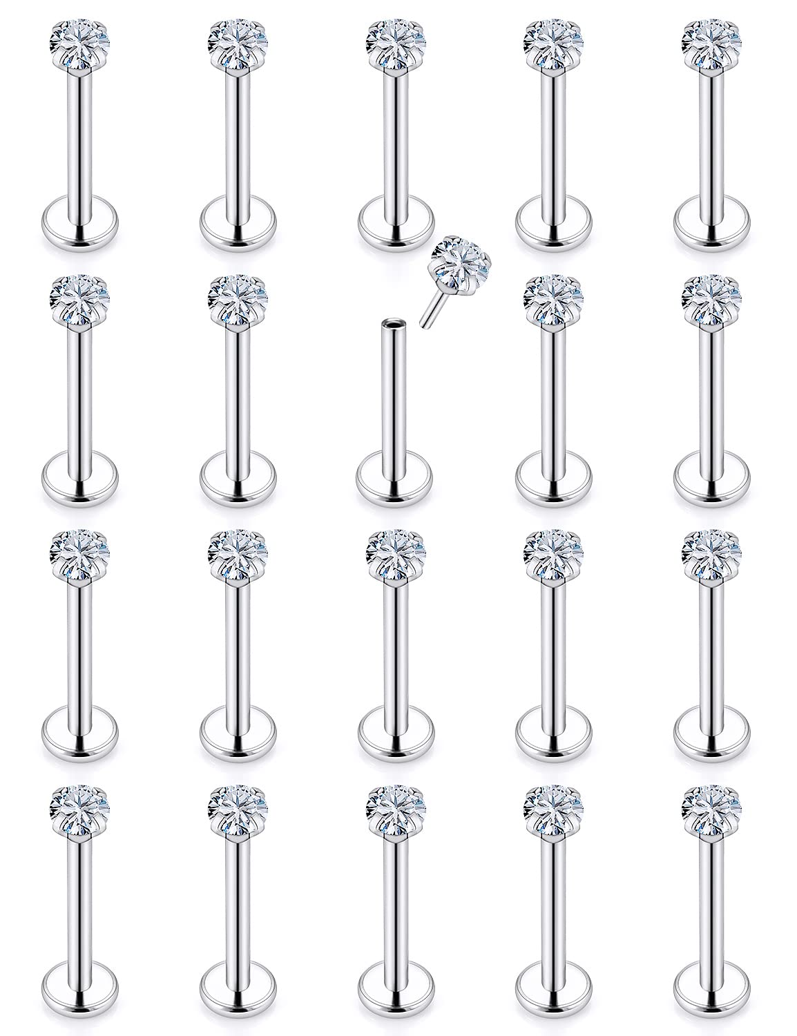 Vsnnsns 16G 18G 20G Threadless Push in Lip Rings Stainless Steel Flat Back Nose Rings Studs Tragus Helix Conch Cartilage Lobe Earrings Stud Piercing