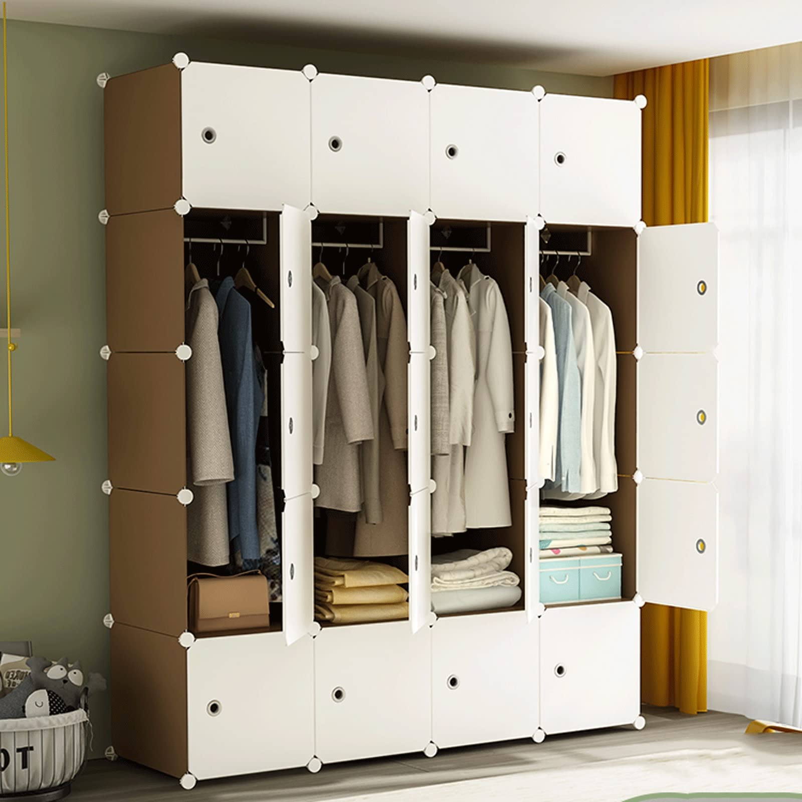 Kleiderschrank, Stoffschrank Garderobe Faltschrank Tragbare Garderobe Modularer Schrank Kombination Kleiderschrank Faltbare Schrank Schlafzimmer Kleidung Schuhe Spielzeug Lagerschrank Ideale Aufbewahr