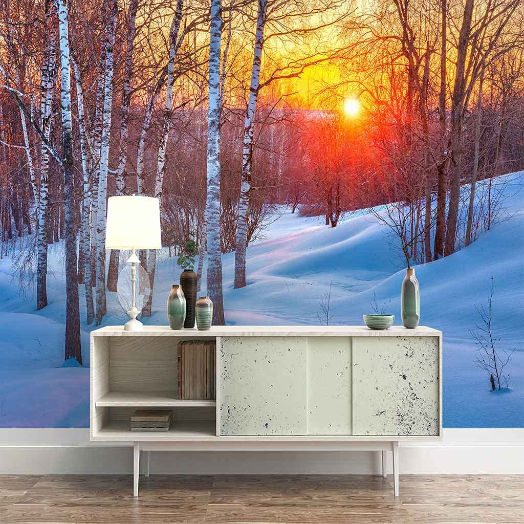 Papier peint panoramique neige pour salon moderne et fond TV