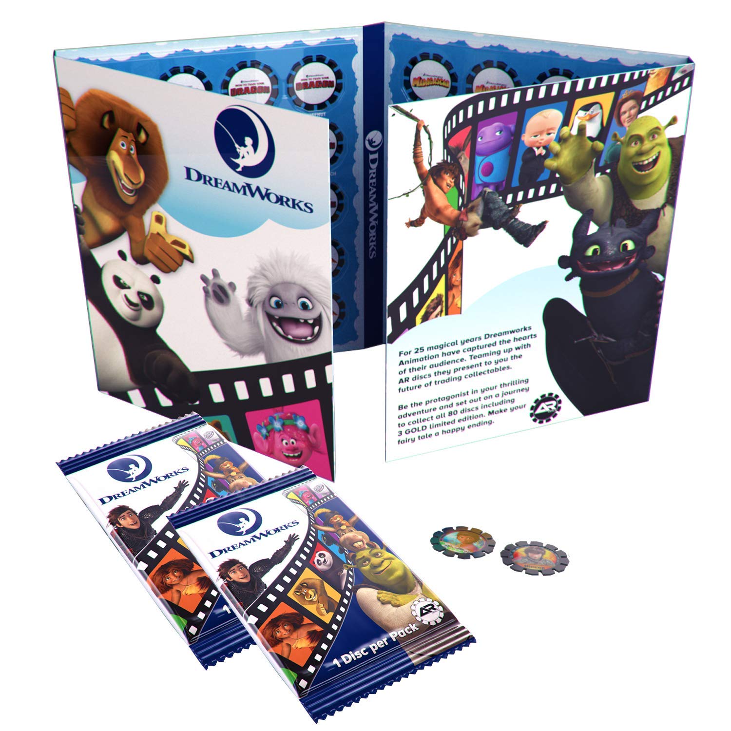 AR Discs Augmented Reality Collectible Discs – Starter Pack (Collectors Folder with Pack of 2 Collectible Discs Toys to Bring DreamWorks Character to Life
