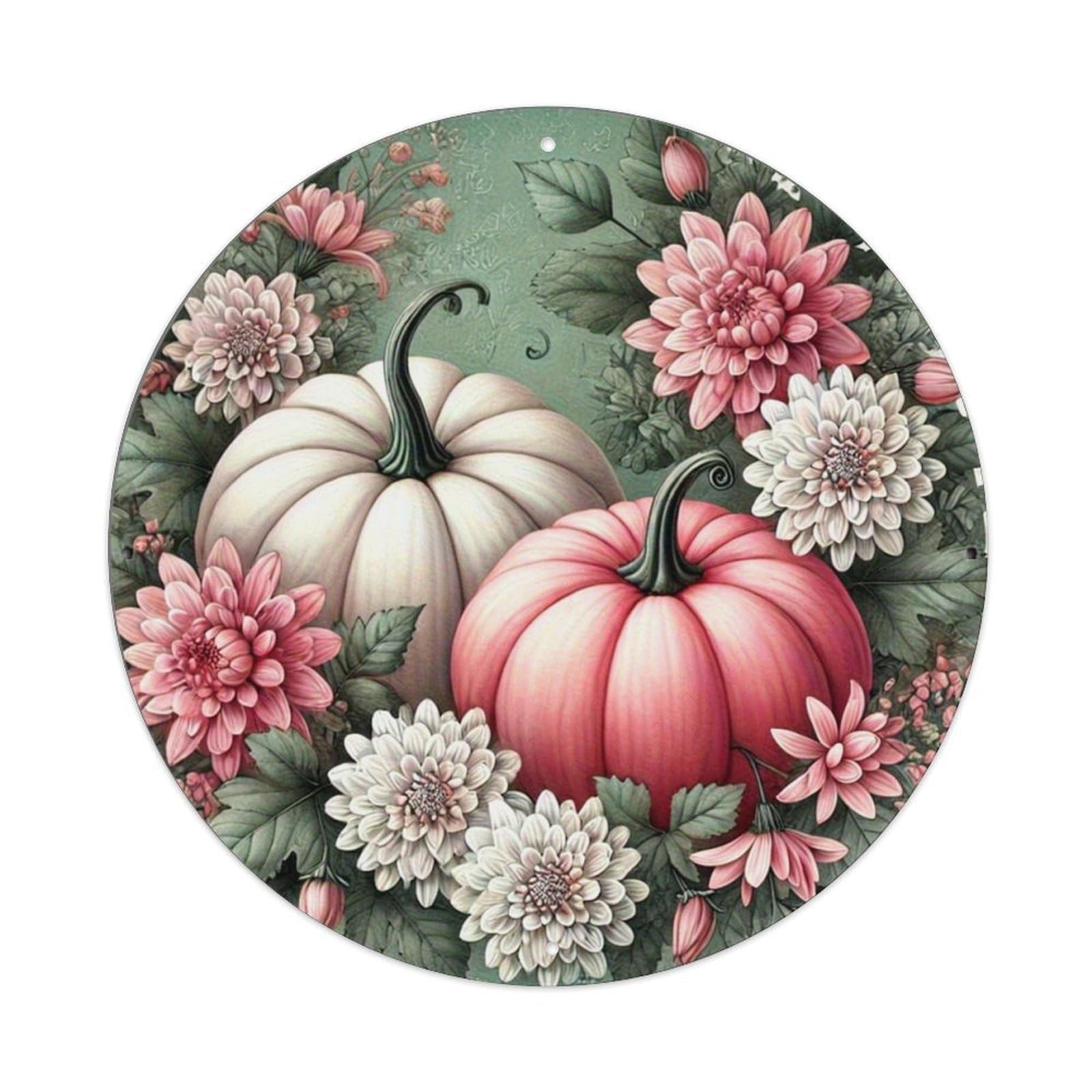 Pumpkins And Flowers Pattern Print Retro Metal Tin Sign, Vintage Metal Poster for home, Gaming Room, Studio Workshop,Bar,Garage Wall Art Decor 8x8 inch