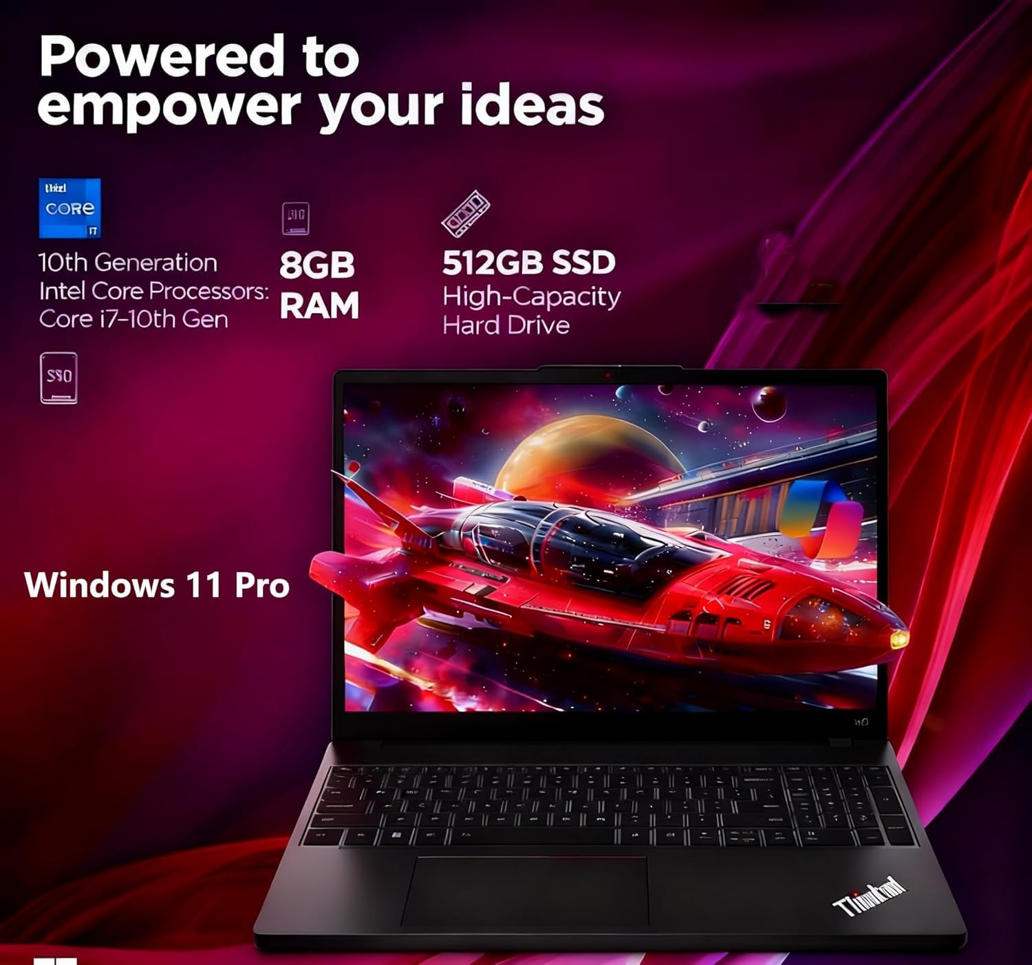 Lenovo ThinkPad X13 Gen 1 Business Laptop, 13.3 Inch FHD Notebook, Intel Core i7-10510U, 8GB RAM, 512GB SSD, US QWERTY Keyboard, Windows 11 Pro (ricondizionato)