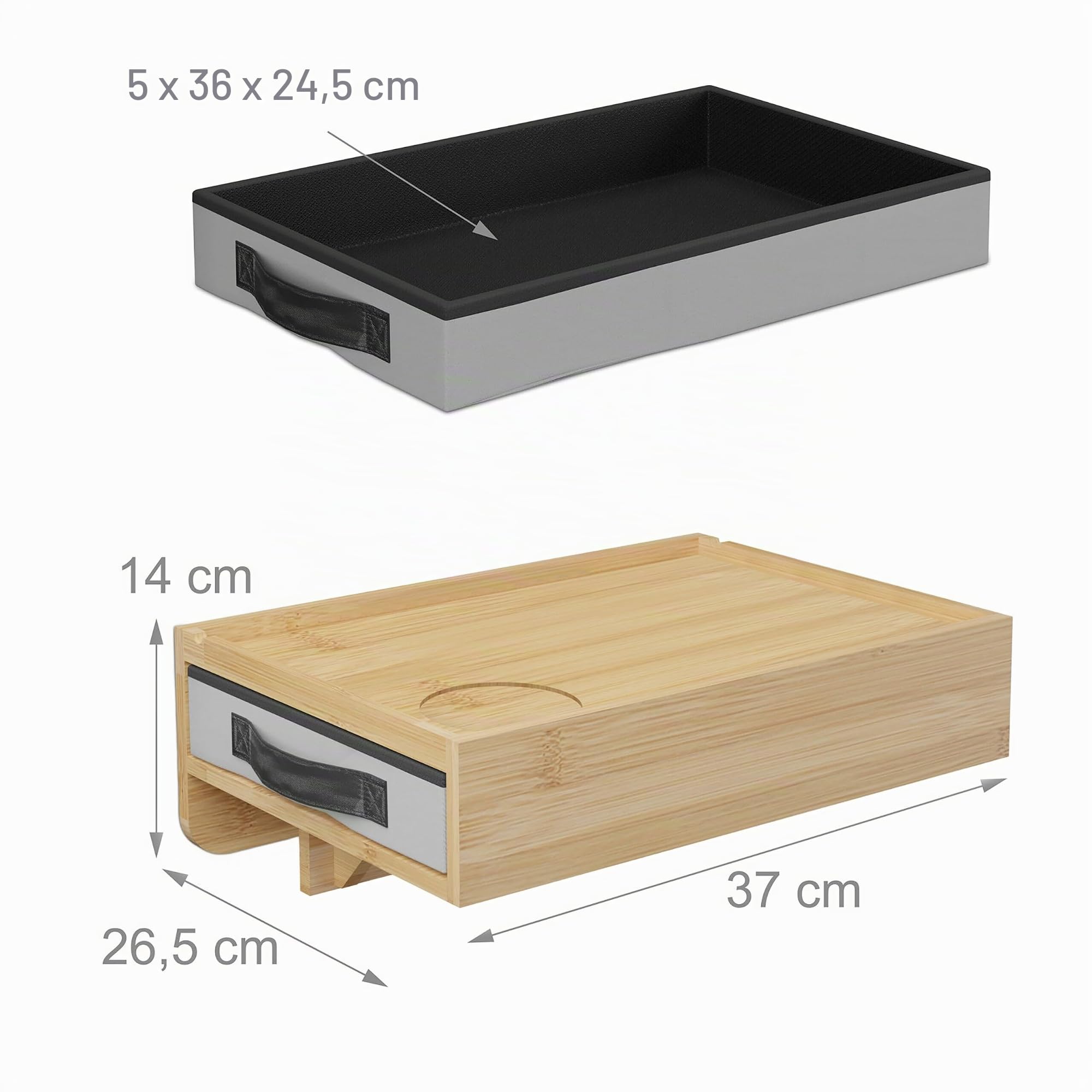 Relaxdays Table de Chevet à Clipser, Lot de 2, Bambou, H x l x P : 14 x 37 x 26,5 cm, tiroir, Tablette de lit, Nature