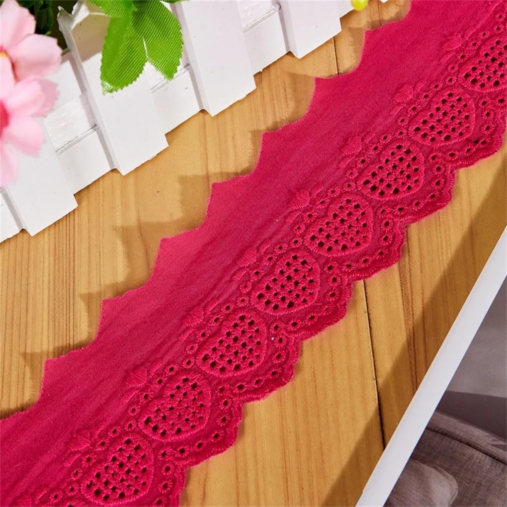 Baumwollband mit besticktem Rand, Spitzenbesatz, Dekoband, Nähen, Basteln, Baumwolle, 6 cm breit, Rosenrot, 2 m