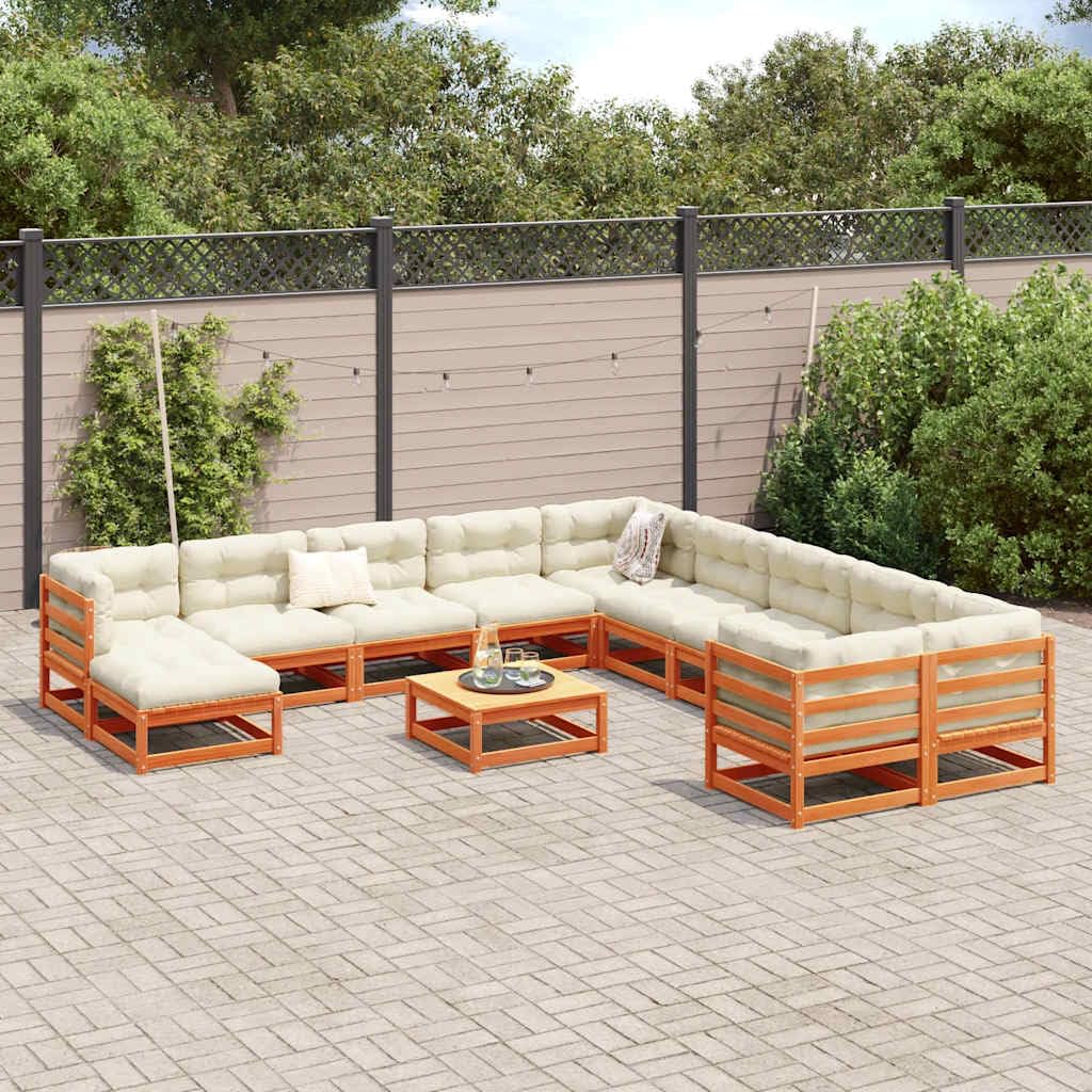 Makastle Salon de Jardin 12 pcs Bois de Pin Massif Cire Marron