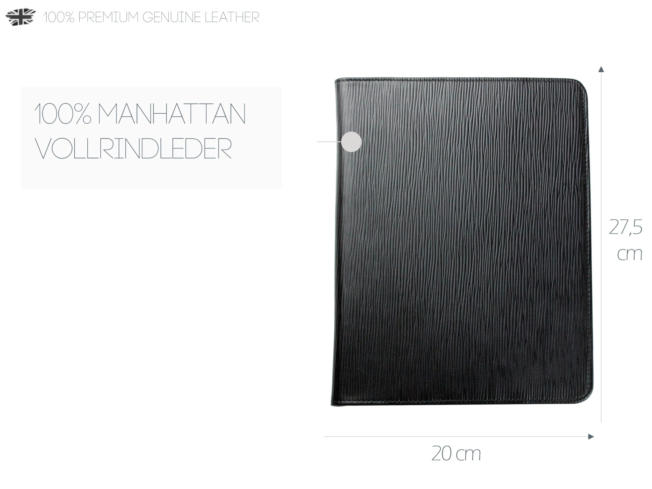 DELMON VARONE - Personalisierbares Kalenderbuch 2027 DIN B5 Manhattan Leder schwarz - Organizer Familienplaner (1 Woche 1 Seite) - Buch-Kalender Ledereinband - Notizbuch Planer Stiftschlaufe