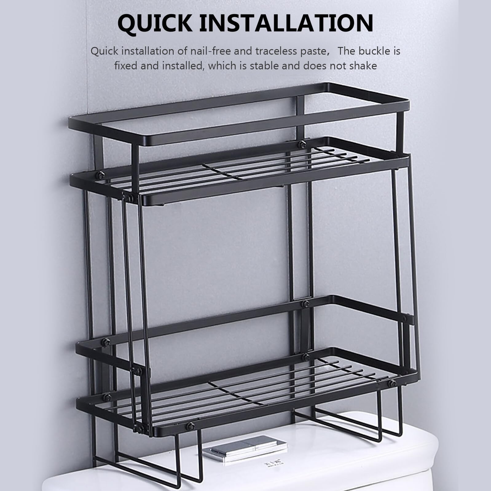 Scaffale salvaspazio sopra il WC, resistente alla ruggine, per il bagno sopra il serbatoio del WC, elegante design nero per la massima capacità di archiviazione