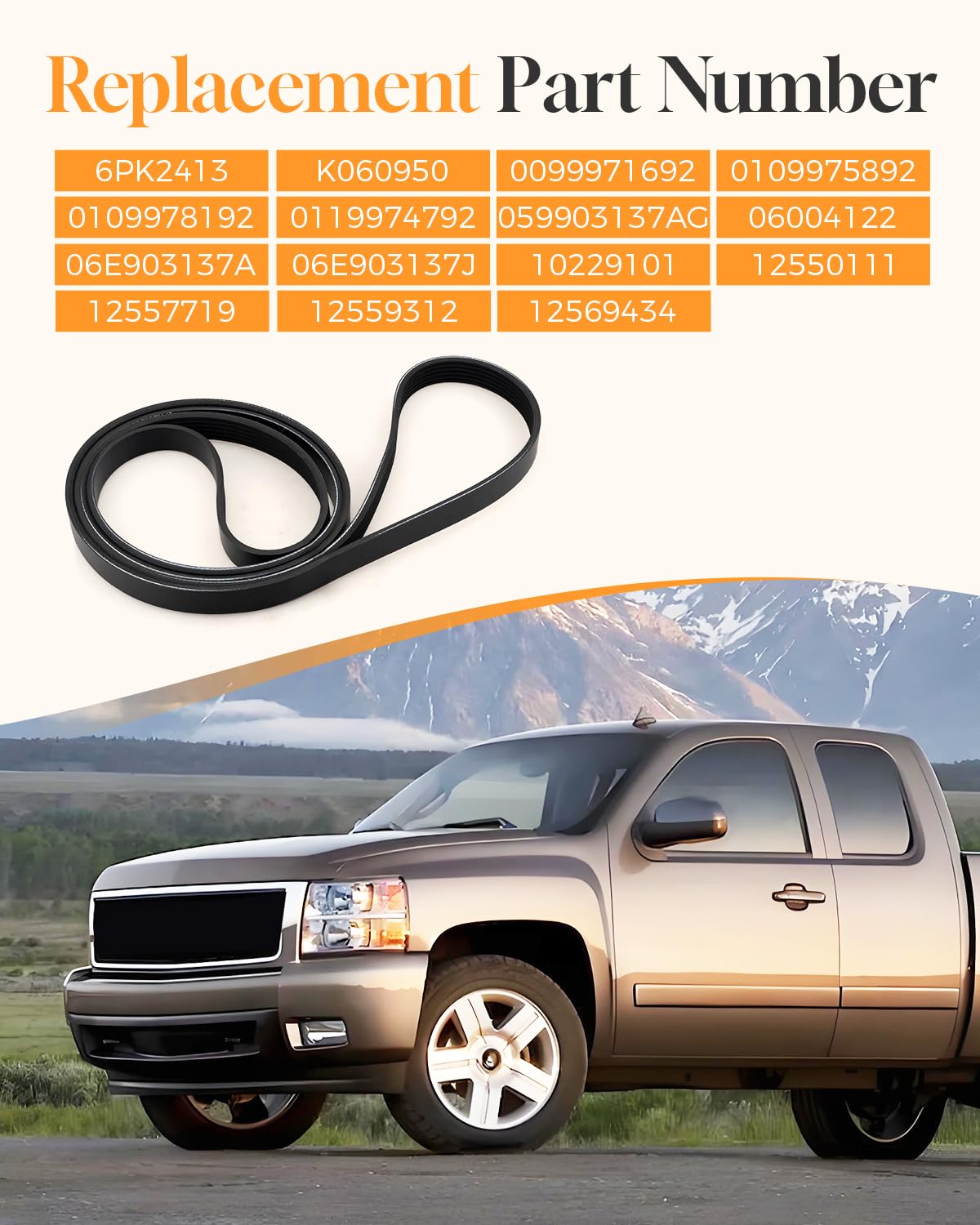 Serpentine Drive Belt Fit for Chevy Express Equinox Tahoe, for GMC Savana Sierra Terrain, for Cadillac SRX, for Jeep,for Ford, for Mercedes-Benz, for Audi & More Replace K060950 0099971692