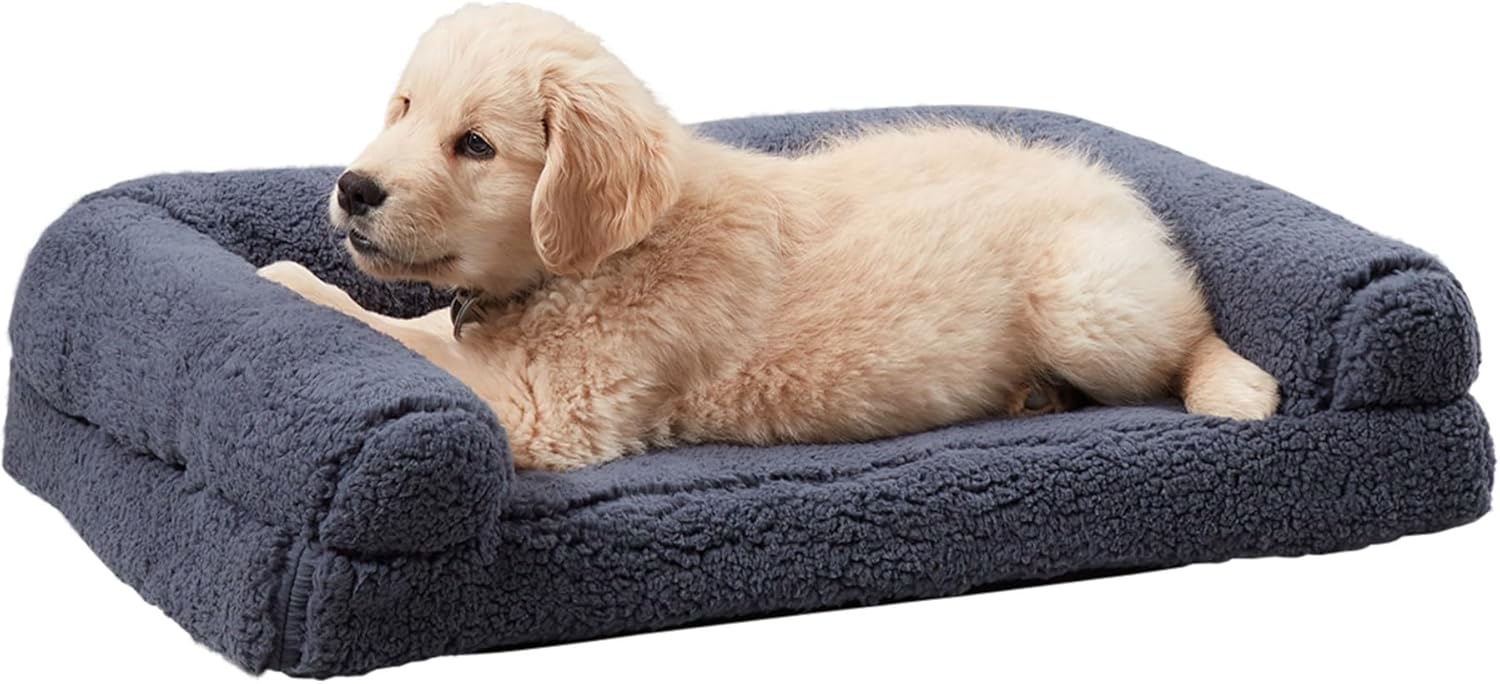 Molly Cozy Sherpa Sofa Style Dog Bed with Removable Cover - Medium (29" x 20") - Blue Steel
