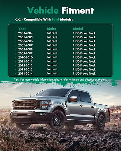 Miniatura 6 de Scitoo espejo retrovisor eléctrico y cromado con luces de aplique y luces intermitentes para Ford F-150 modelos 2007 a 2014, Passenger Side Mirror