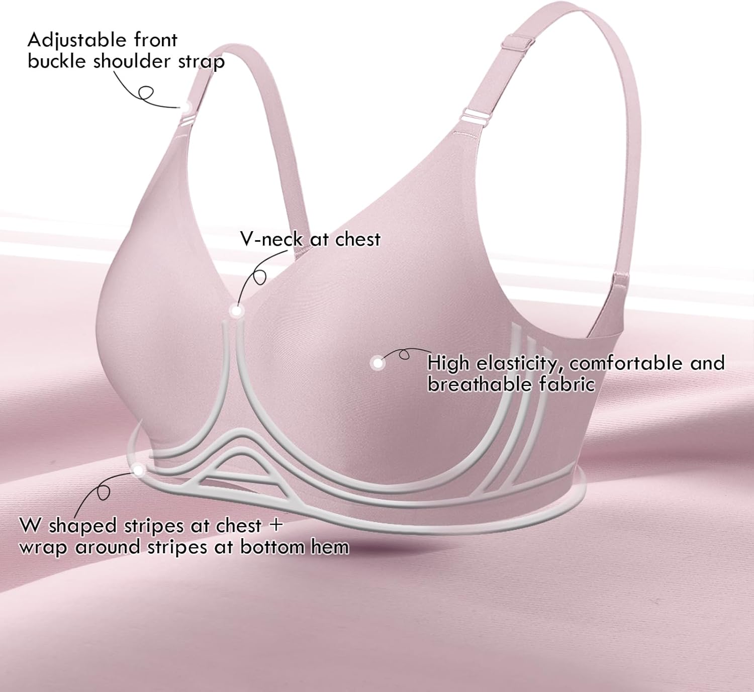 Push Up Seamless Bras for Women No Underwire Support and Lift V Neck Wireless Full Coverage Bralettes Everyday Bras - Image 2