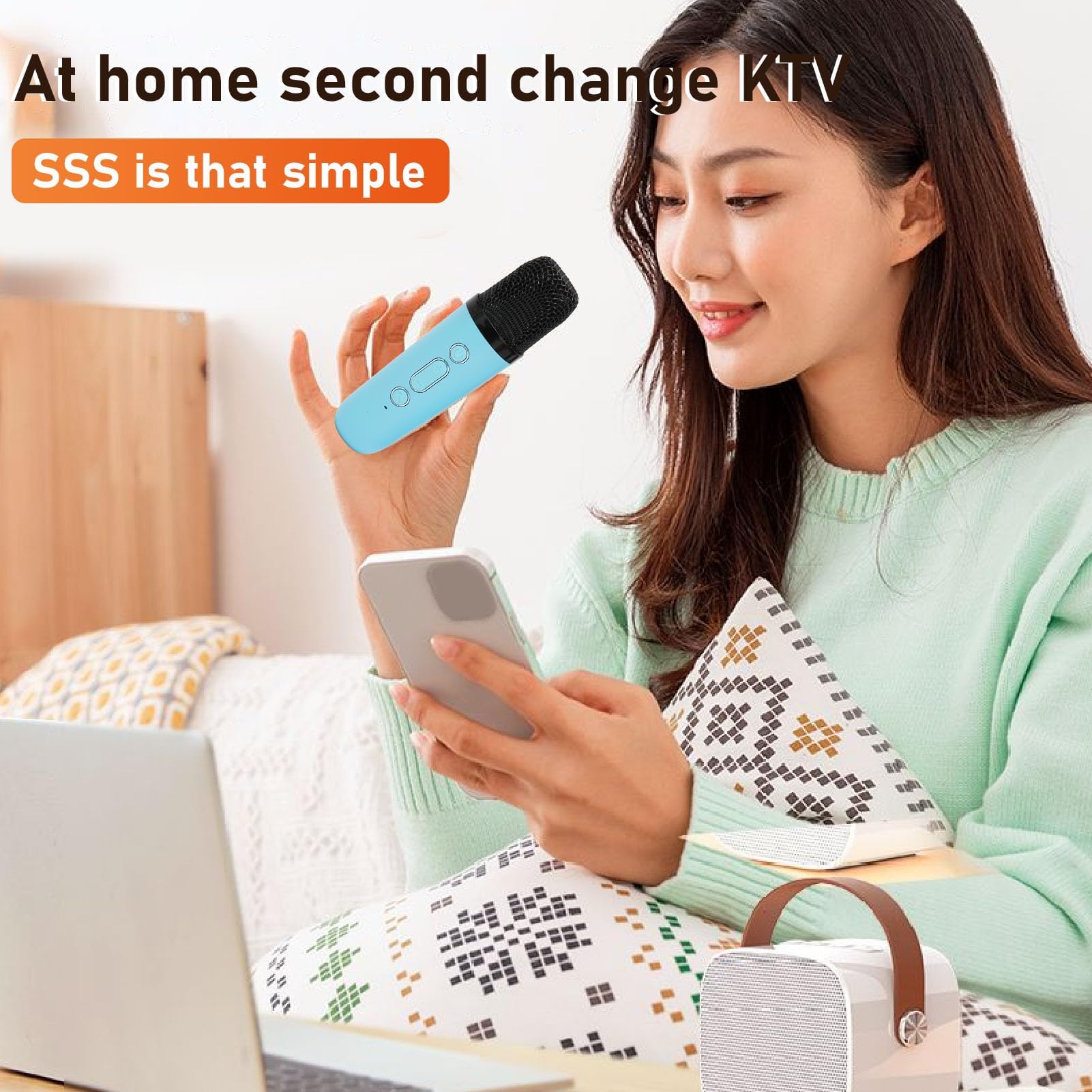 Tragbare Bluetooth Karaoke Maschine mit 2 Mikrofonen, 512GB erweiterbar, für Heimpartys, KTV, Kinder und Erwachsene