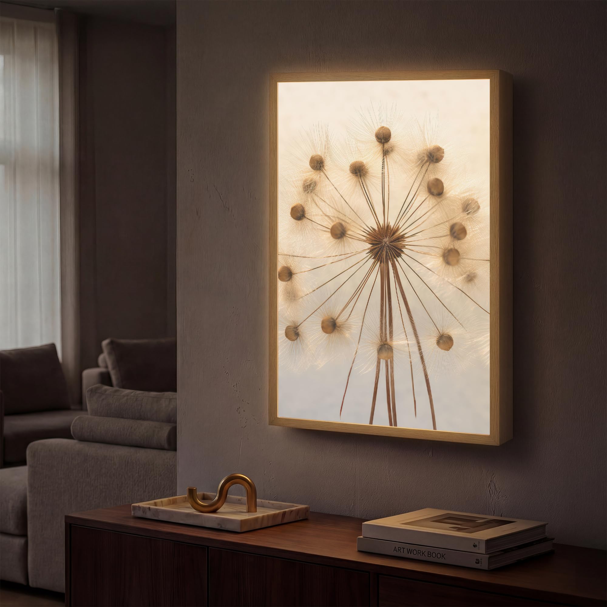 Wandlampe Innen LED Wand Lampe 40x60 cm Aufladbar Wandlichter Dimmbar Wandlampen Schlafzimmer Beleuchtung Leuchte Indoor Wall Light Blumen - Braun - Pflanzen - Botanisch