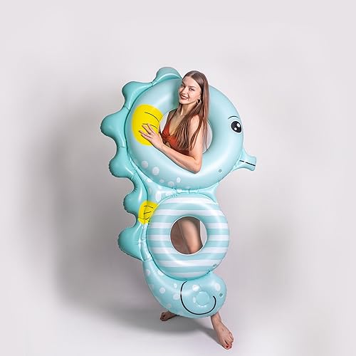Miniatura 3 de Flotador inflable de piscina de caballo de mar, RNG de natación, anillo de natación inflable para 2 personas, decoraciones de flotador de fiesta,