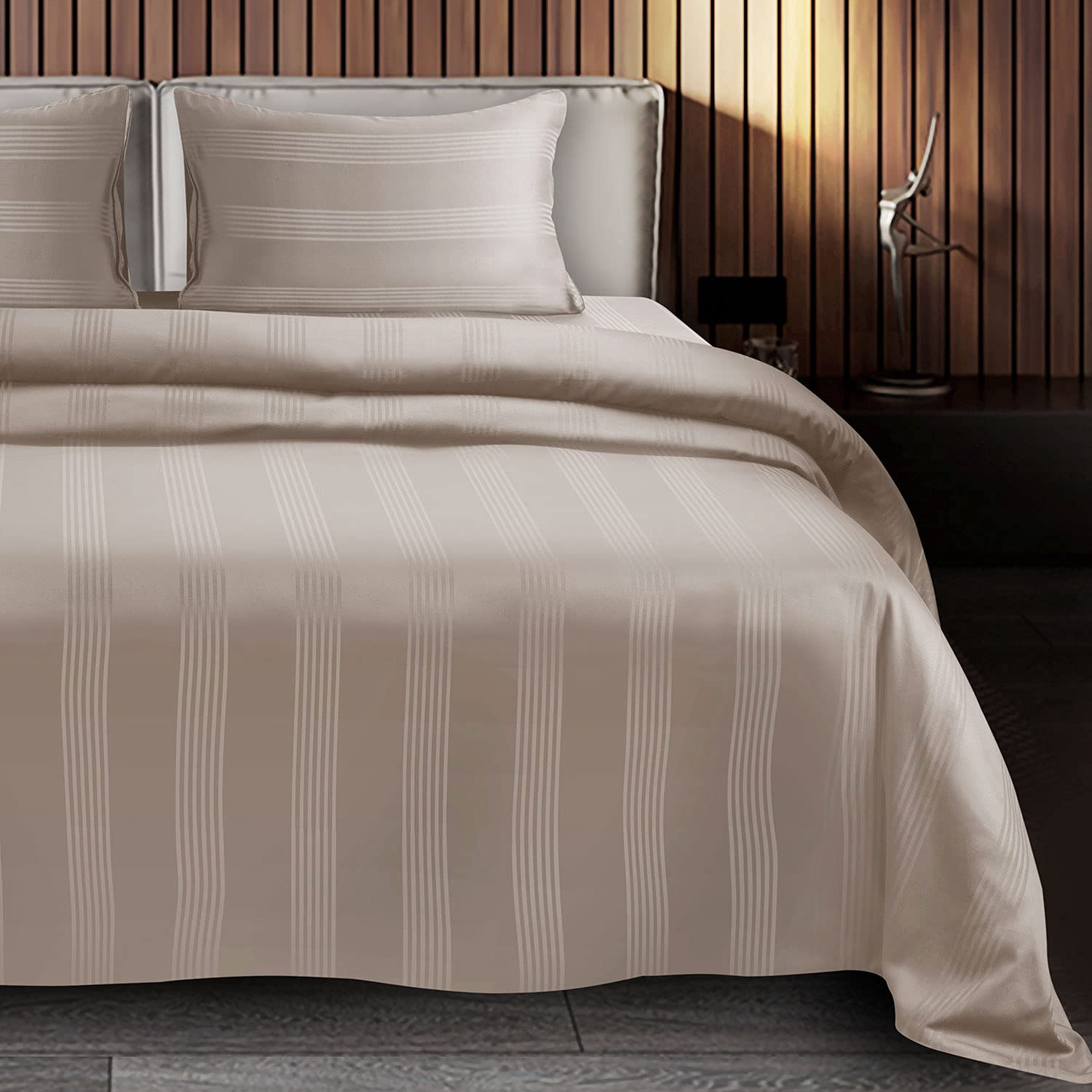 SPREAD SPAIN Cotton Bedsheet & Pillow Cover Set - Blue | Striped Design & 450 TC Barcode Super King Size Bedsheet - 112X112 Inch With 2 Pillow Covers - 18 X 27 Inch Each | Taupe-image-44