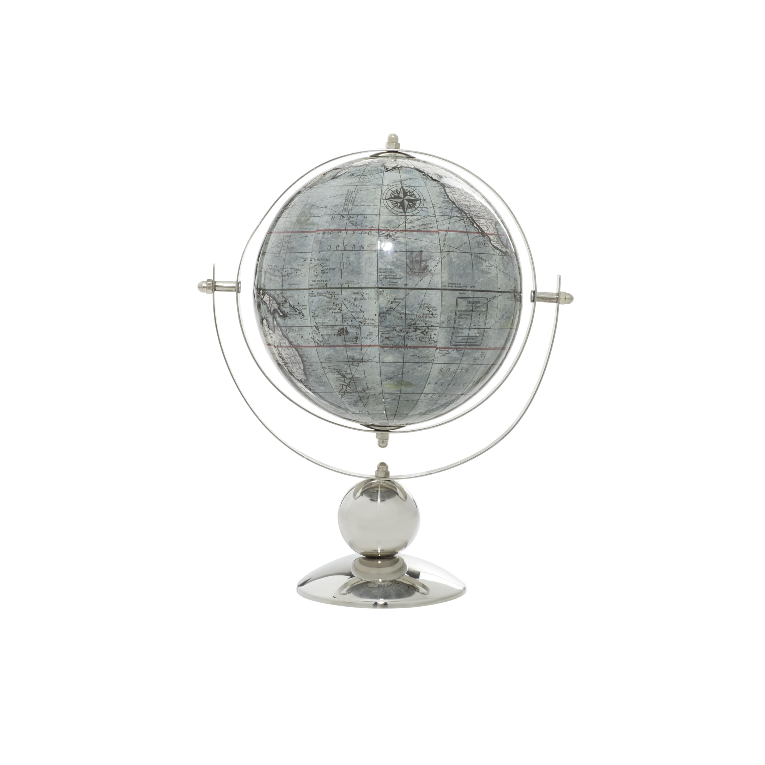 Deco 79 Decorative Globe with Stainless Steel Stand, Brown, 6" L x 9" W x 11" H