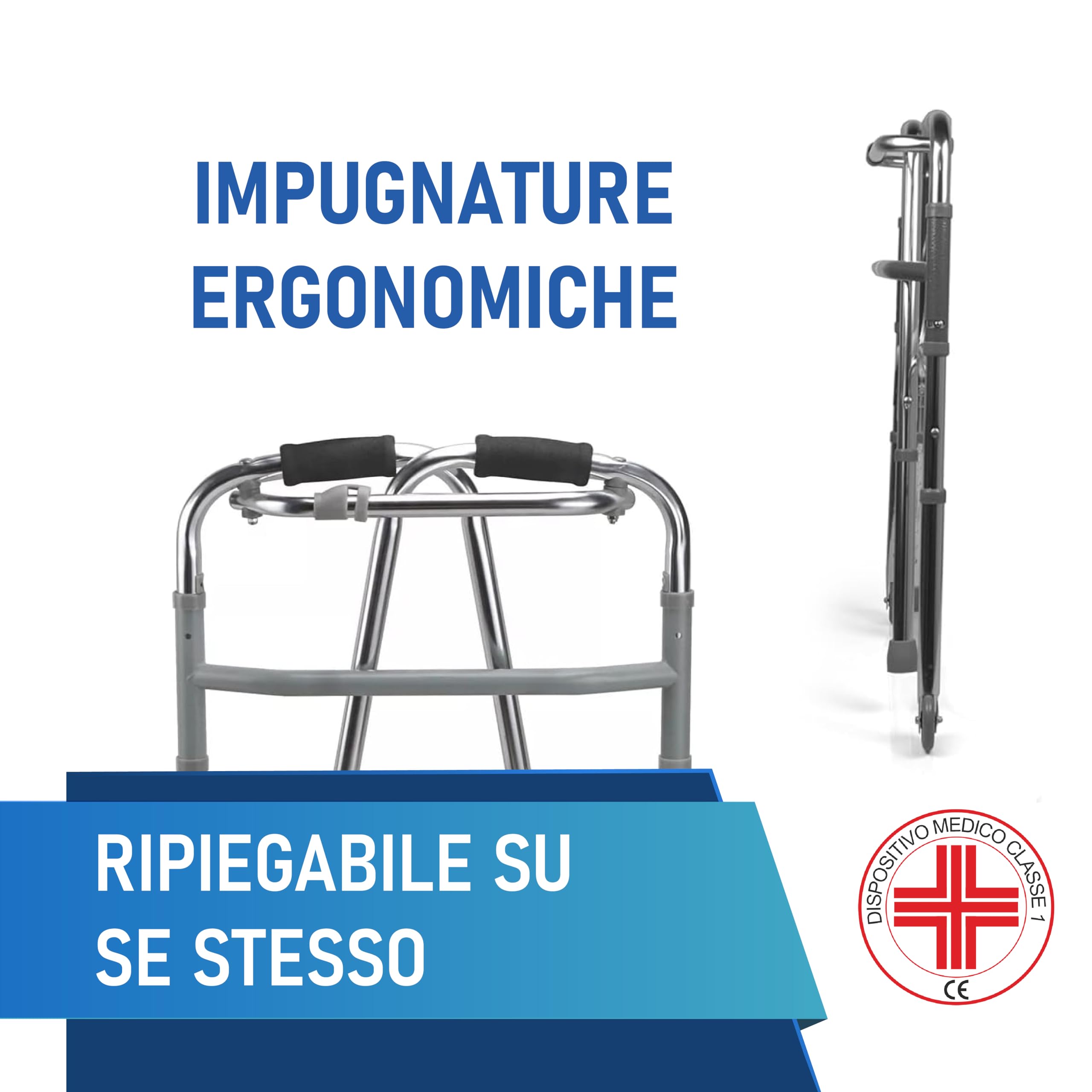 App Life Deambulatore per Anziani 4 Ruote Piroettanti Leggero in Alluminio Dispositivo Medico di Classe I - Pieghevole Regolabile in Altezza - Girello per Anziani
