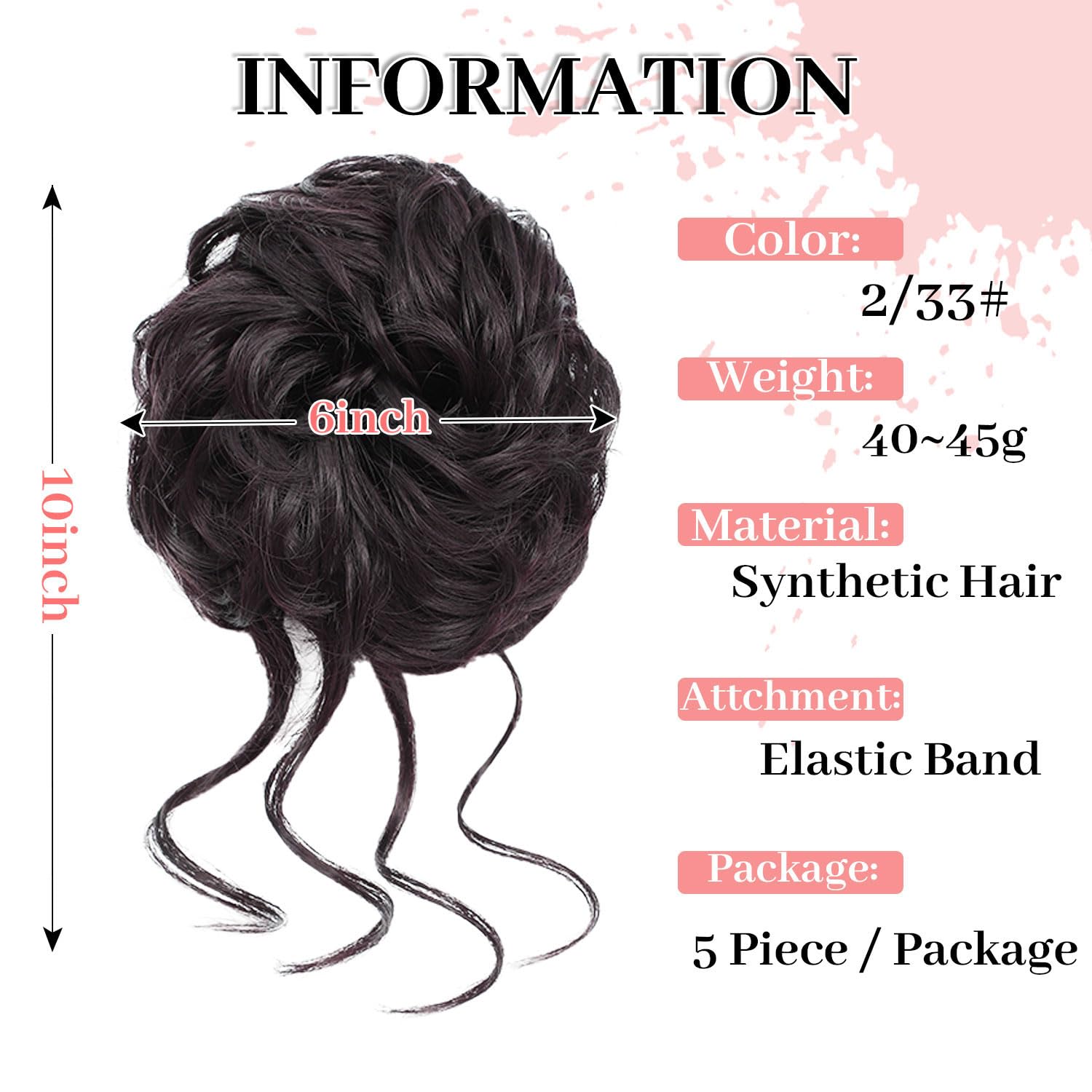 5 PCS Messy Bun Scrunchies Curly Wavy Messy Bun Hair Pieces for Women Hair Scrunchie HAIR Updo Accessories - Dark Brown - Image 2